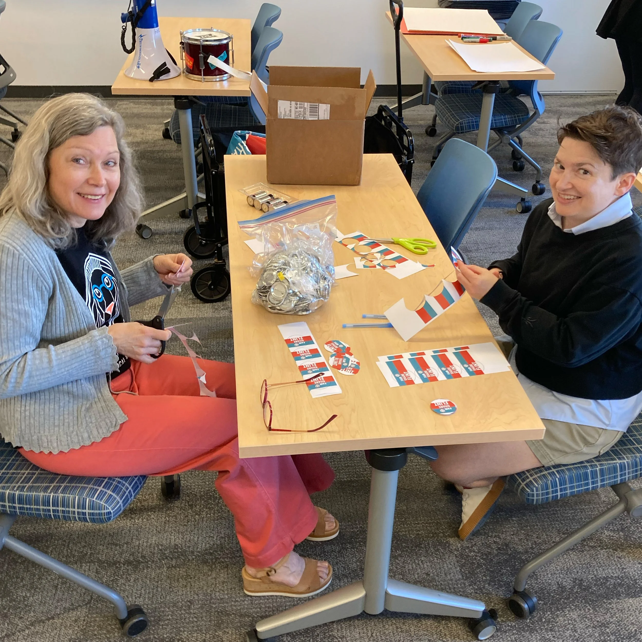 Claudia &amp; Meredith help with cutting buttons