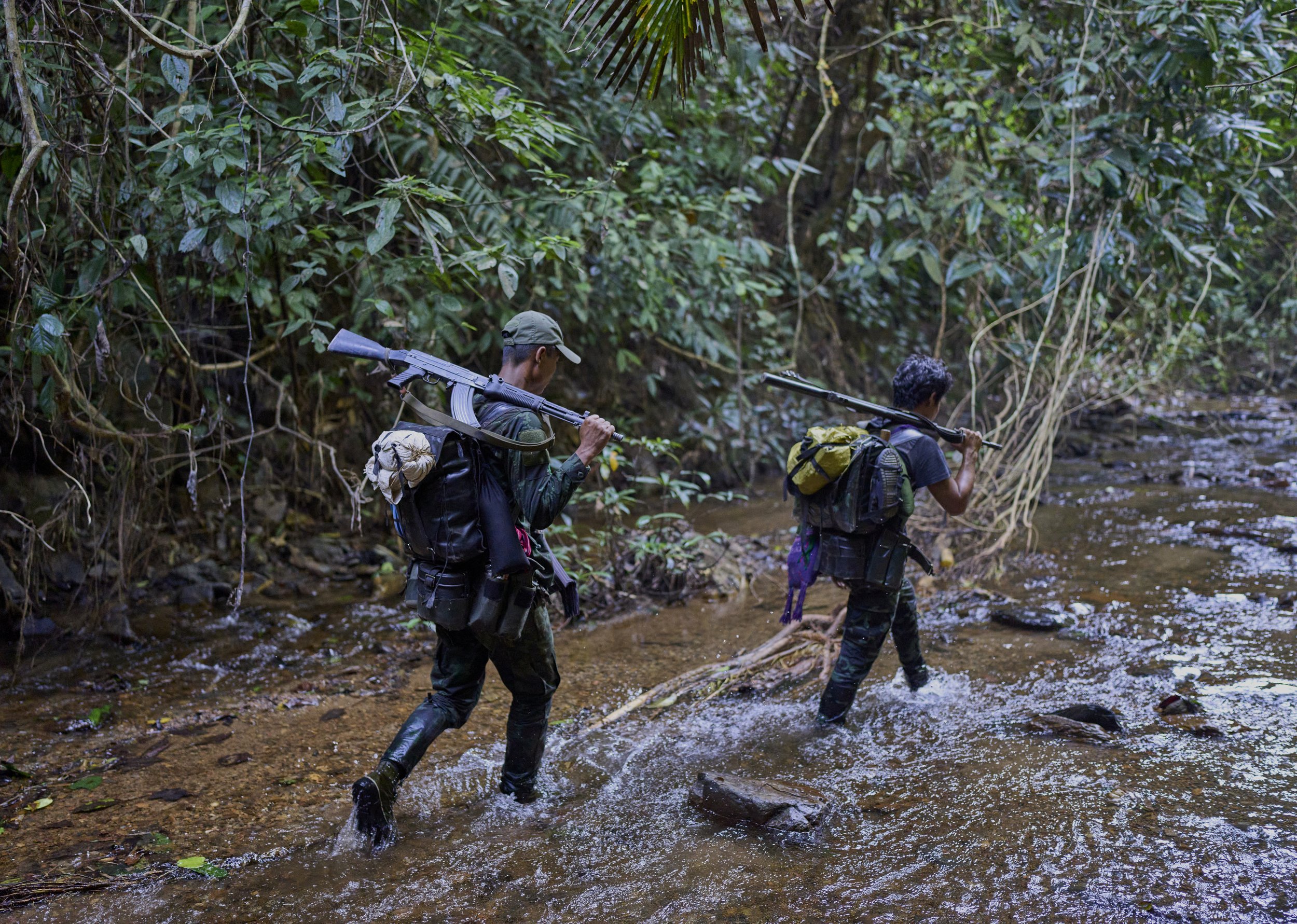 Karenni fighters marching towards the front. Myanmar, 2023