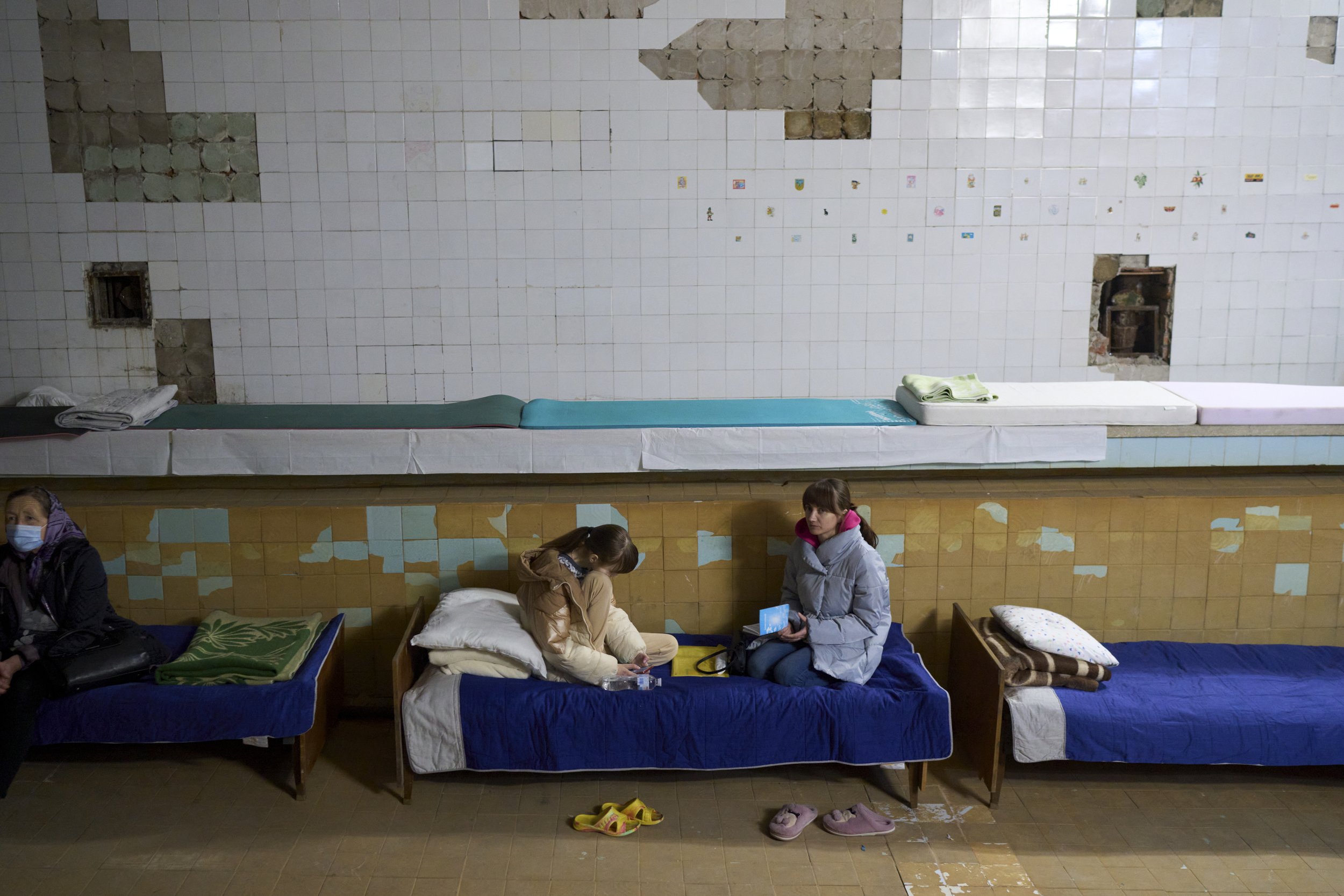 Young patients hiding in bomb shelter of paediatric cancer hospital during air raid alarm. Lviv, Ukraine, 2022
