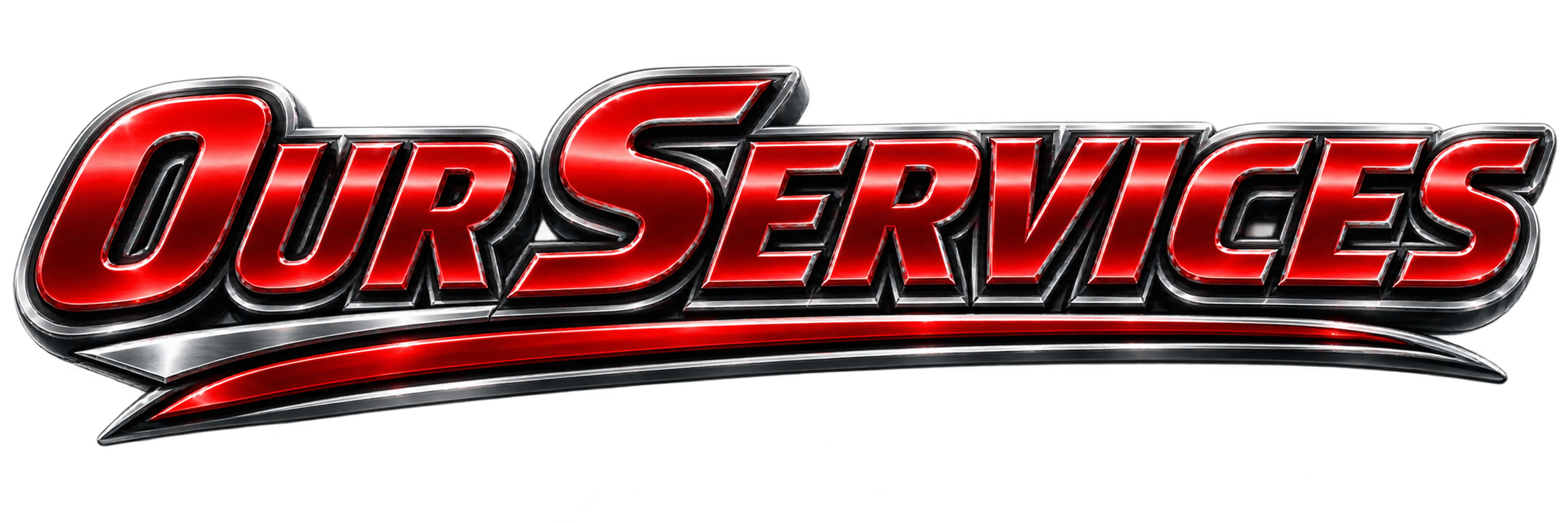 Logo for 'Our Services' with bold red and black 3D text and a swoosh underneath