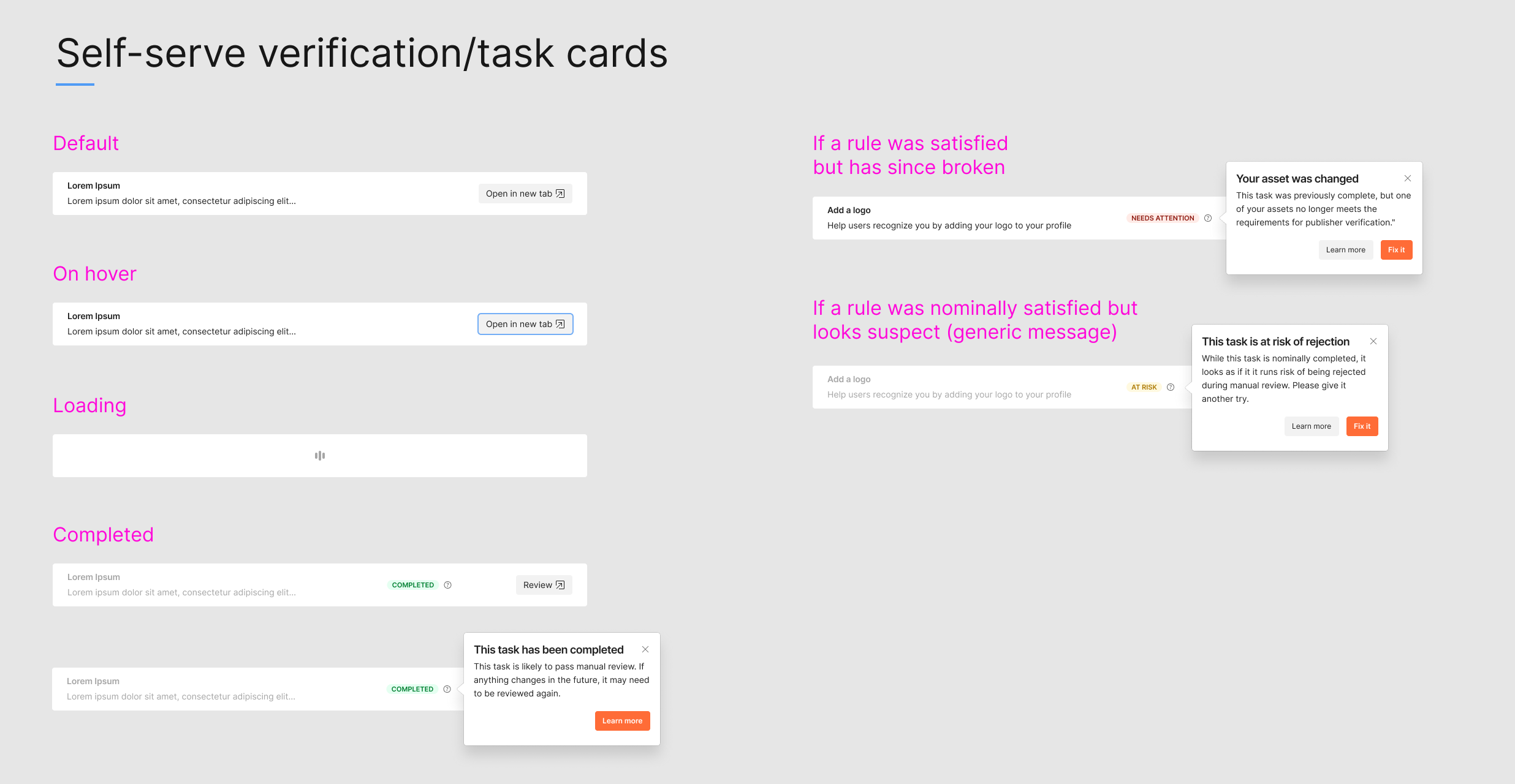 Each task is labeled, so users can see tolltips and view its status at a glance