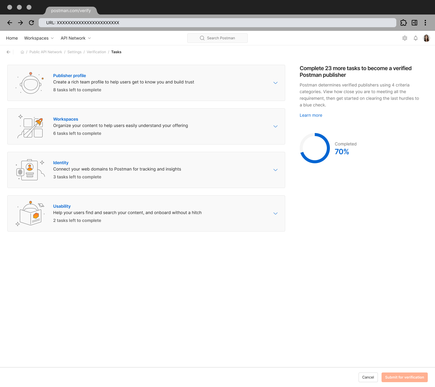Verification tasks are grouped by category 