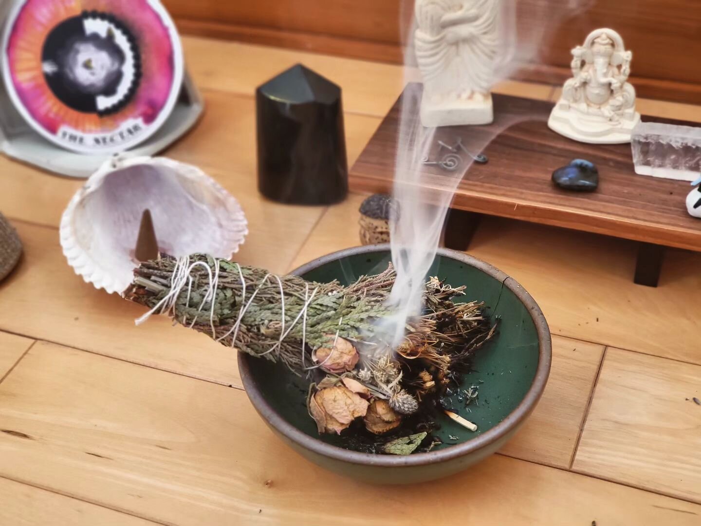 Smoke Cleansing &mdash;is the &quot;burning botanicals, resins, wood, etc. for health and/or spiritual purposes and is an ancient practice that is common in a wide variety of cultures and faiths around the world.&quot;

Whether I'm using a burn bundl
