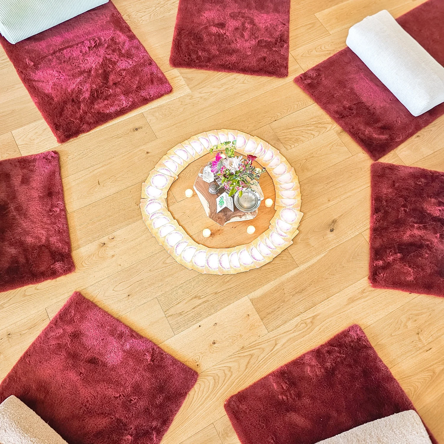 A ritual mandala laid out on the floor