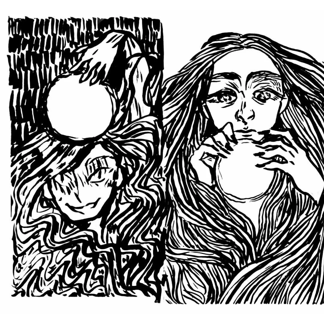 Freehand ink drawings from this week! 🖊️🖤🤍 Some creepy ghouls to get me in the mood for autumn art challenges&hellip; 👁️&zwj;🗨️
(and I learned how to make a carousel slide!! 🎠✨)

#traditionalart #artoftheday #inkdrawing #linework #dailysketch #