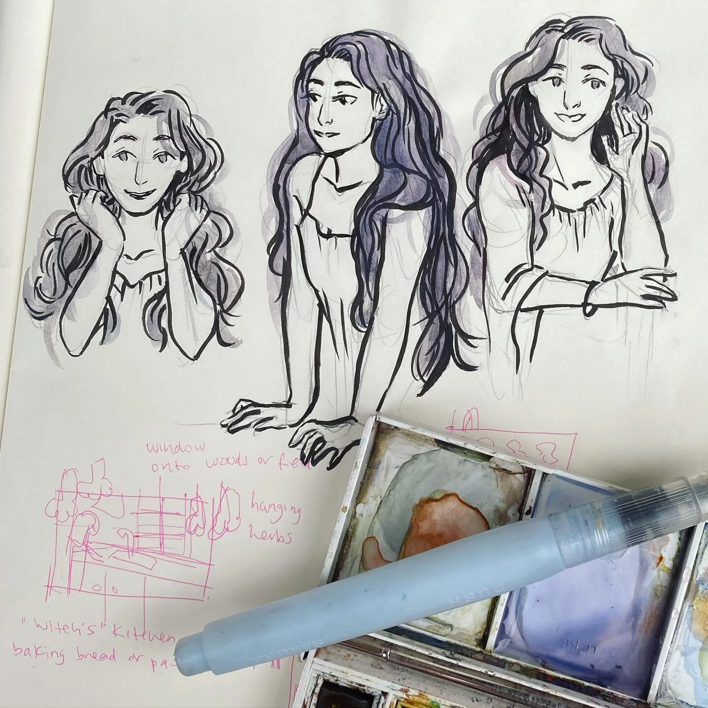 Coffee shop sketches with an old character, Adelaide 🖤☕️ Plus a little doodle of a working illustration, which maybe only makes sense to me 😂
#dailysketch #sketchbook #traditionalart #drawing