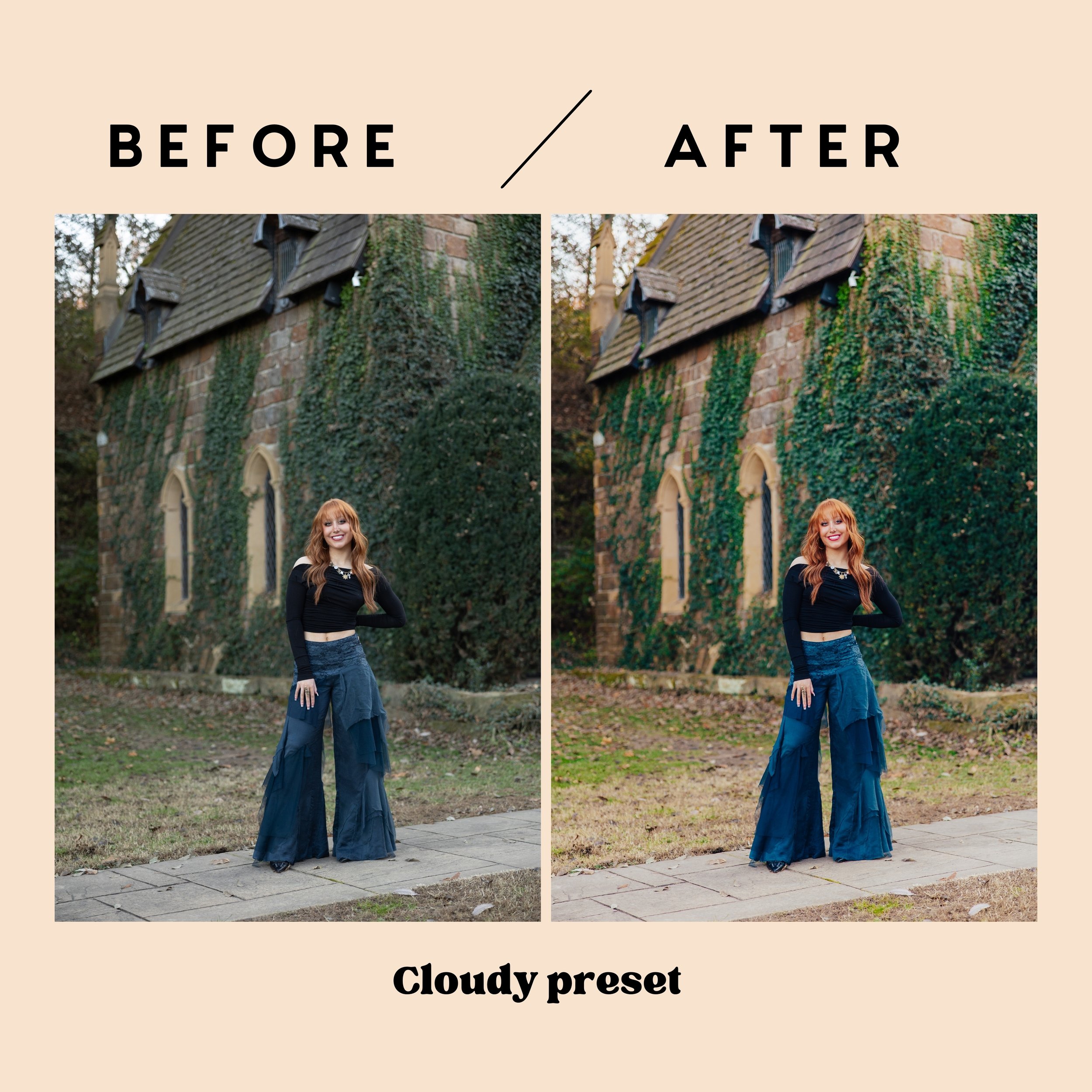 Cloudy Preset applied to an outdoor urban portrait - enhancing depth and contrast with colorful Lightroom presets