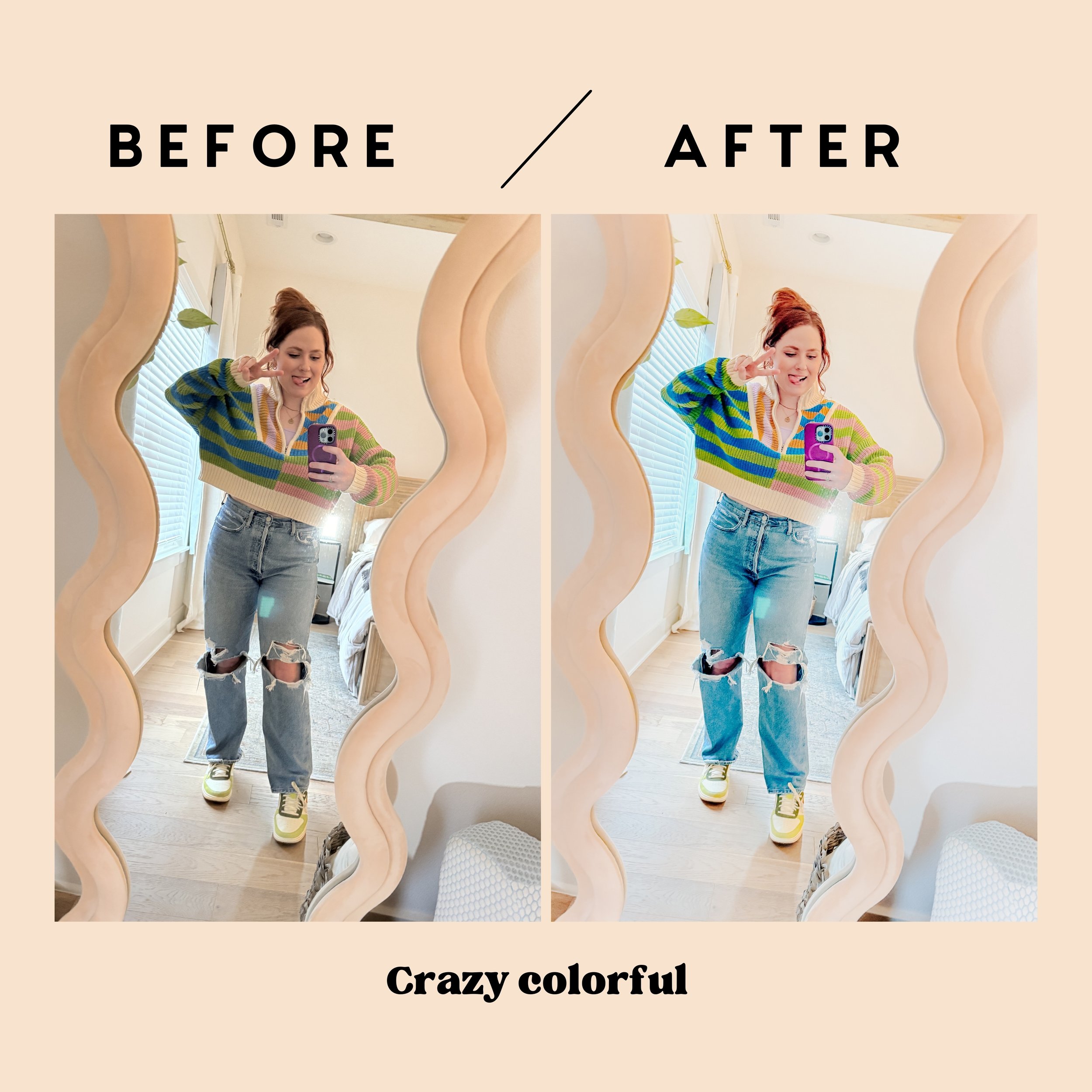 Crazy Colorful Preset applied to a creative portrait - playful and vibrant Lightroom mobile preset