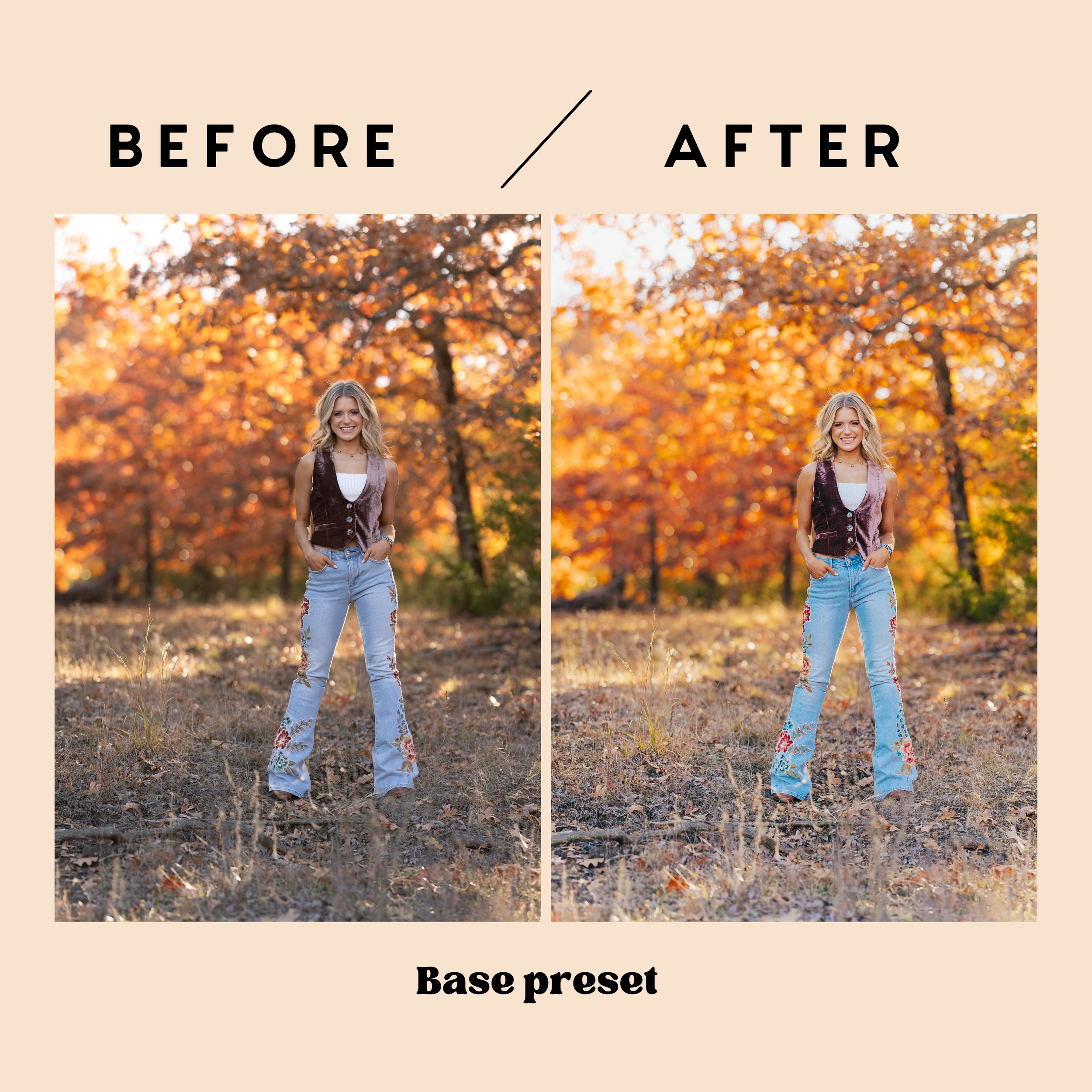 Base Preset used for a fall senior session - bright and vibrant Lightroom presets for warm autumn tones