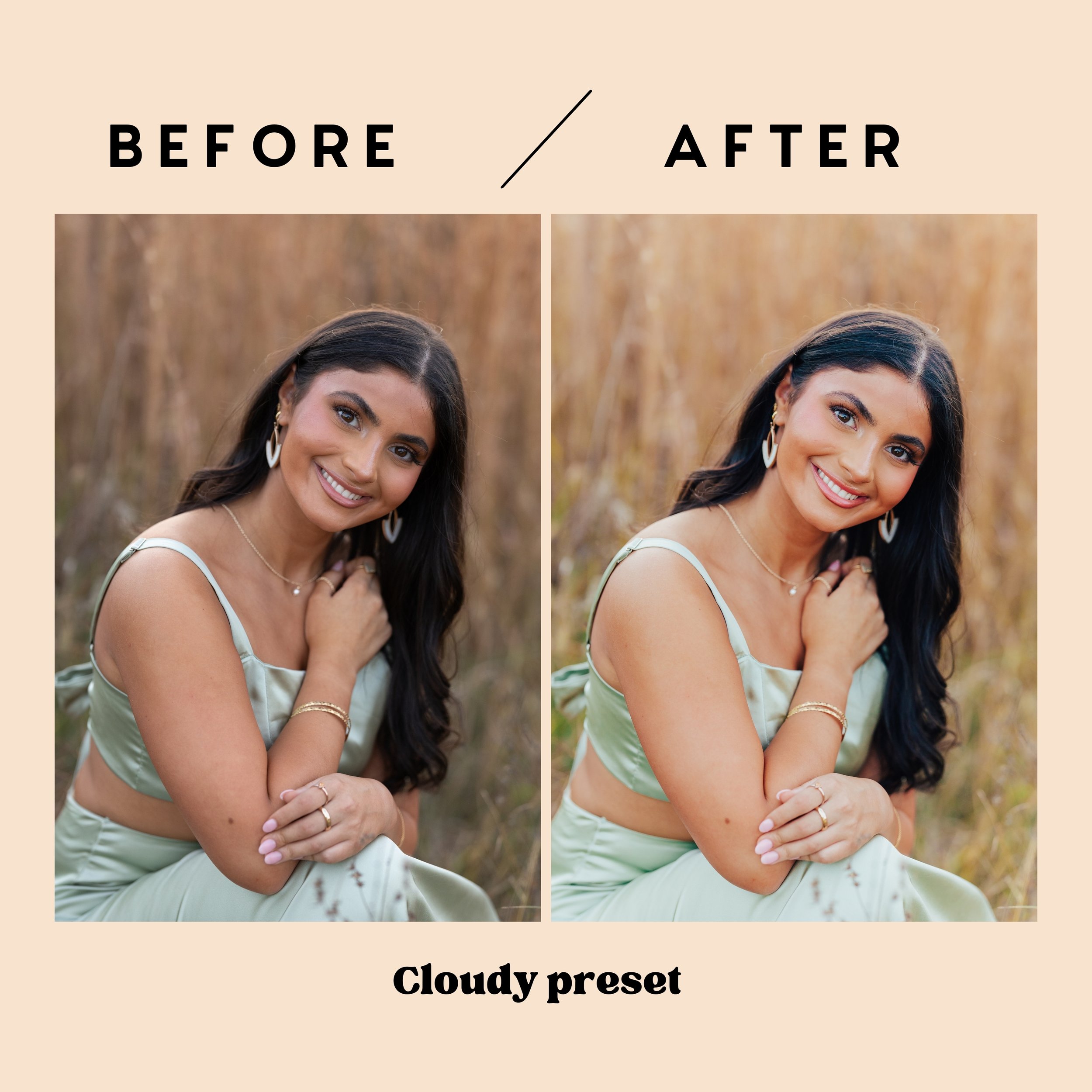 Cloudy Preset applied to an elegant outdoor portrait - soft and natural Lightroom presets for a professional touch