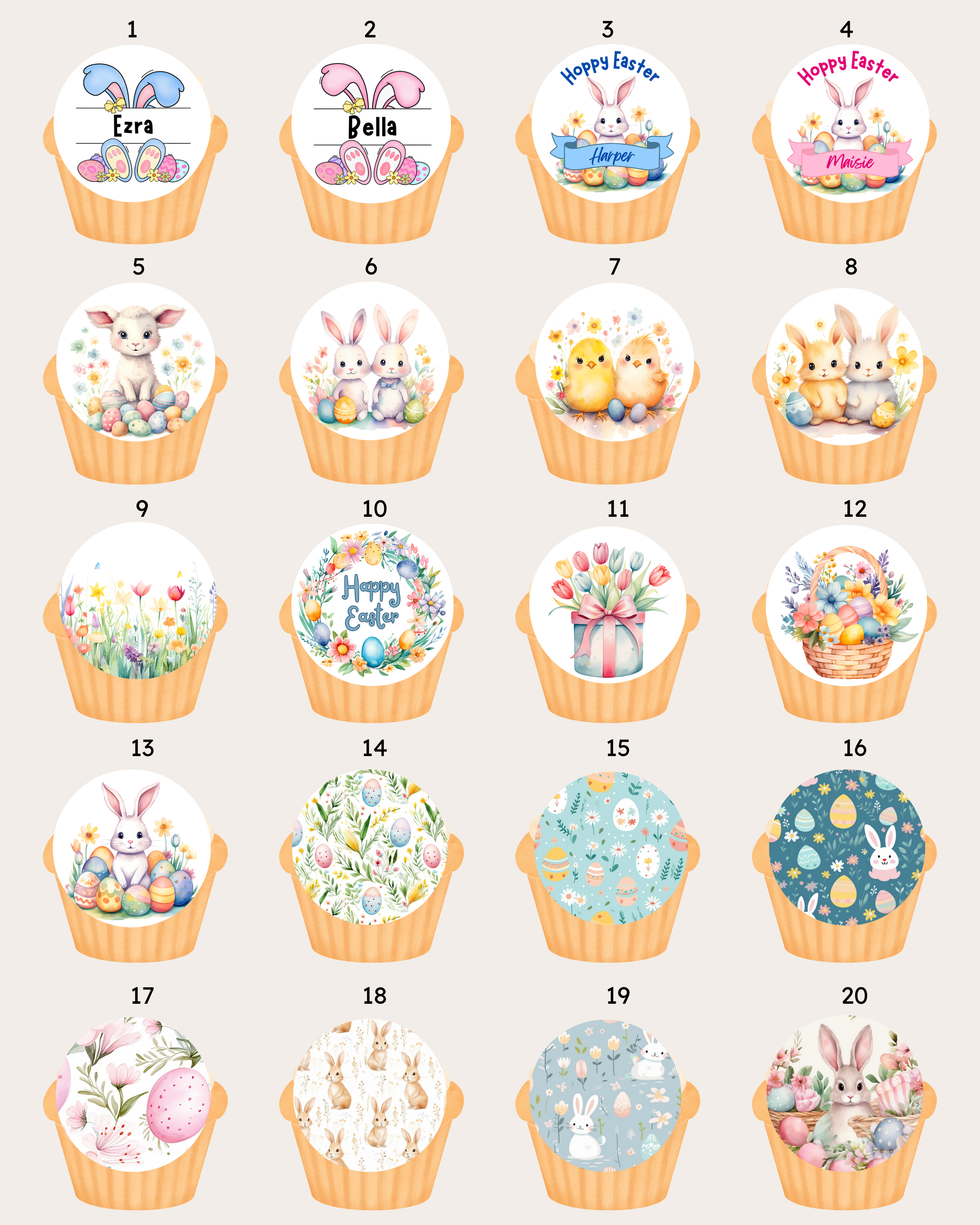 Edible Easter mix and match cupcake or biscuit toppers PRE CUT
