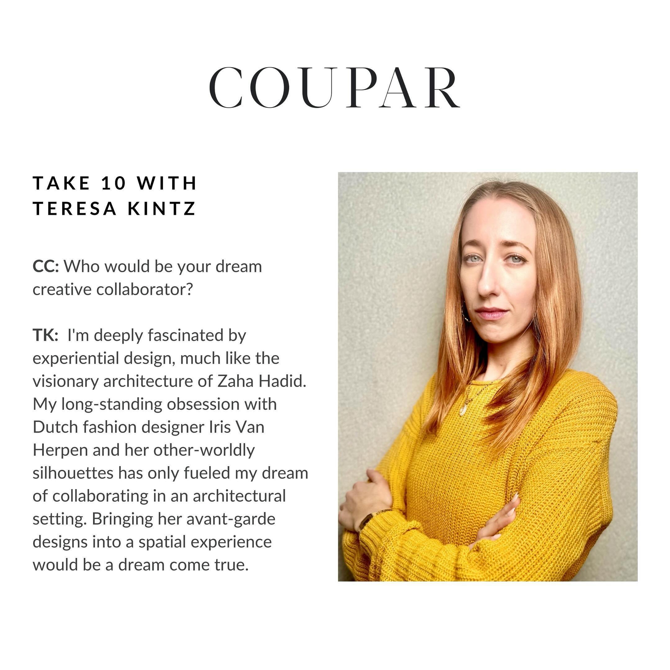 As a Principal at COUPAR, Teresa Kintz sets the aesthetic and operational tone for the company, bridging interior design and tech. Teresa oversees both COUPAR Studio and COUPAR Design and has implemented a high level of organization while keeping a h