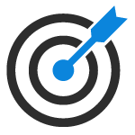 A black target with a blue arrow in the center