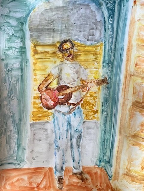Paw Paw the Rock Star - watercolor on photo paper - 10 x 8"