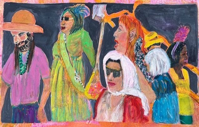 The gods of Eclectic Sorts - mixed media on paper - 6 x 9"