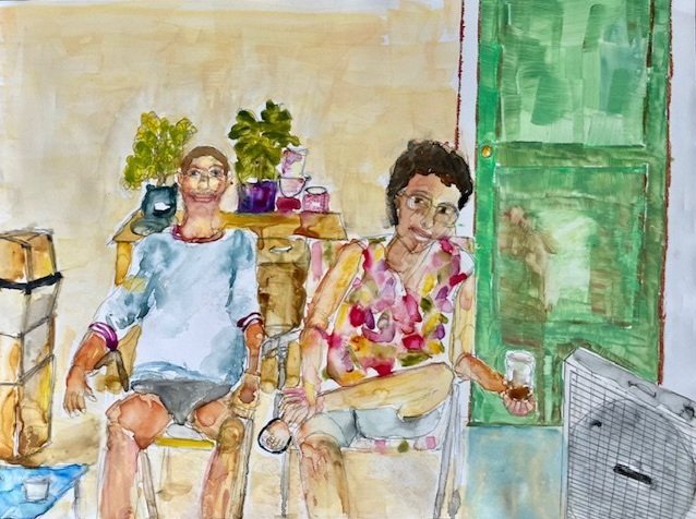 Mother and Son - mixed media on mineral paper - 9 x 12"