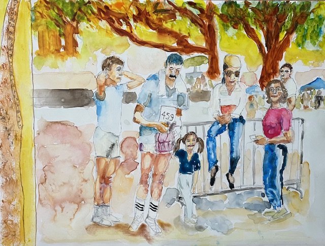 Cool Runner at the Classic - mixed media on mineral paper - 9 x 12"