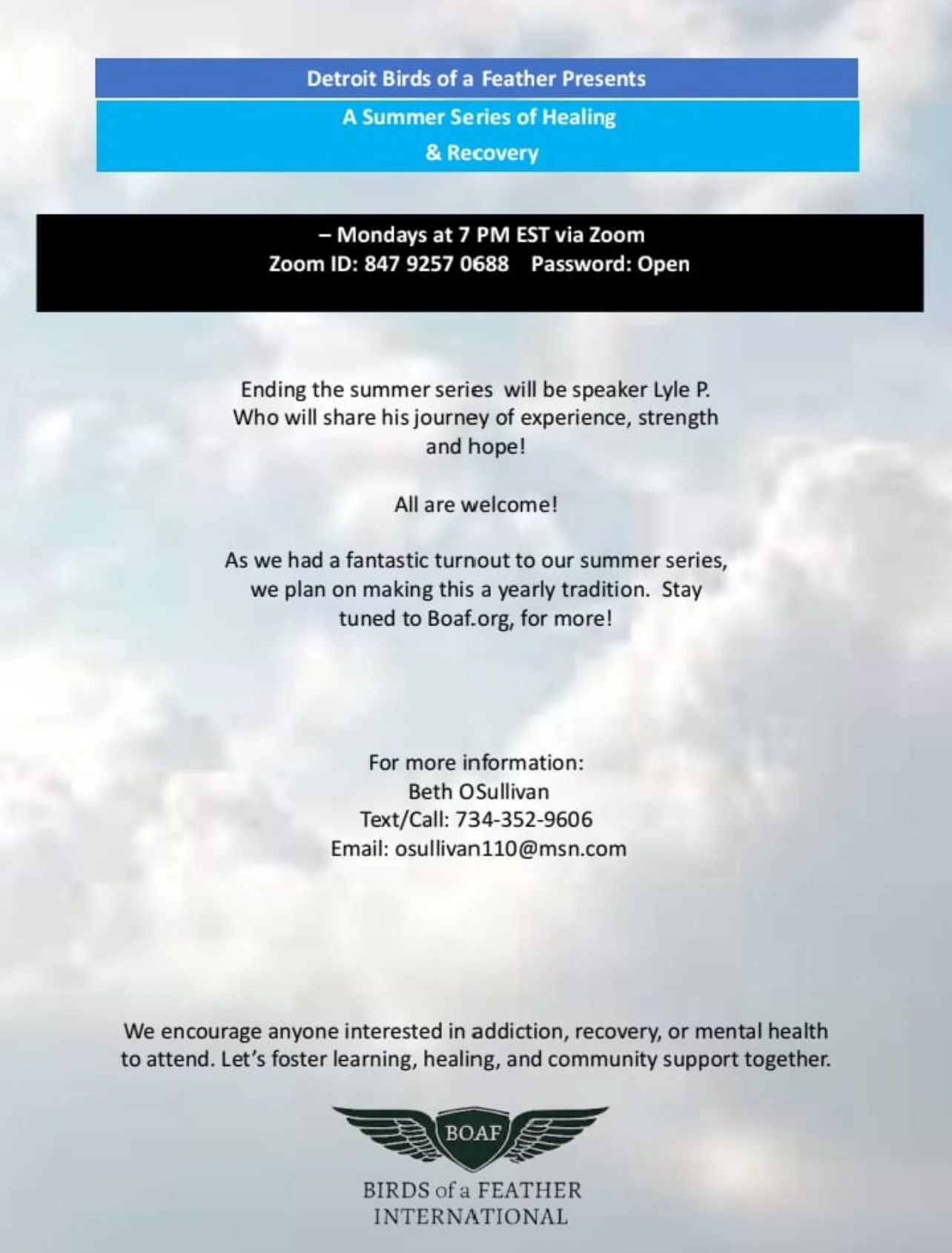 Detroit Birds of a Feather Presents A Summer Series of Healing & Recovery Season Wrap Up