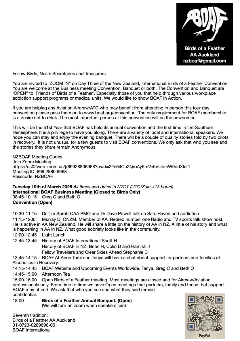 International BOAF Business Meeting (Closed to Birds Only)