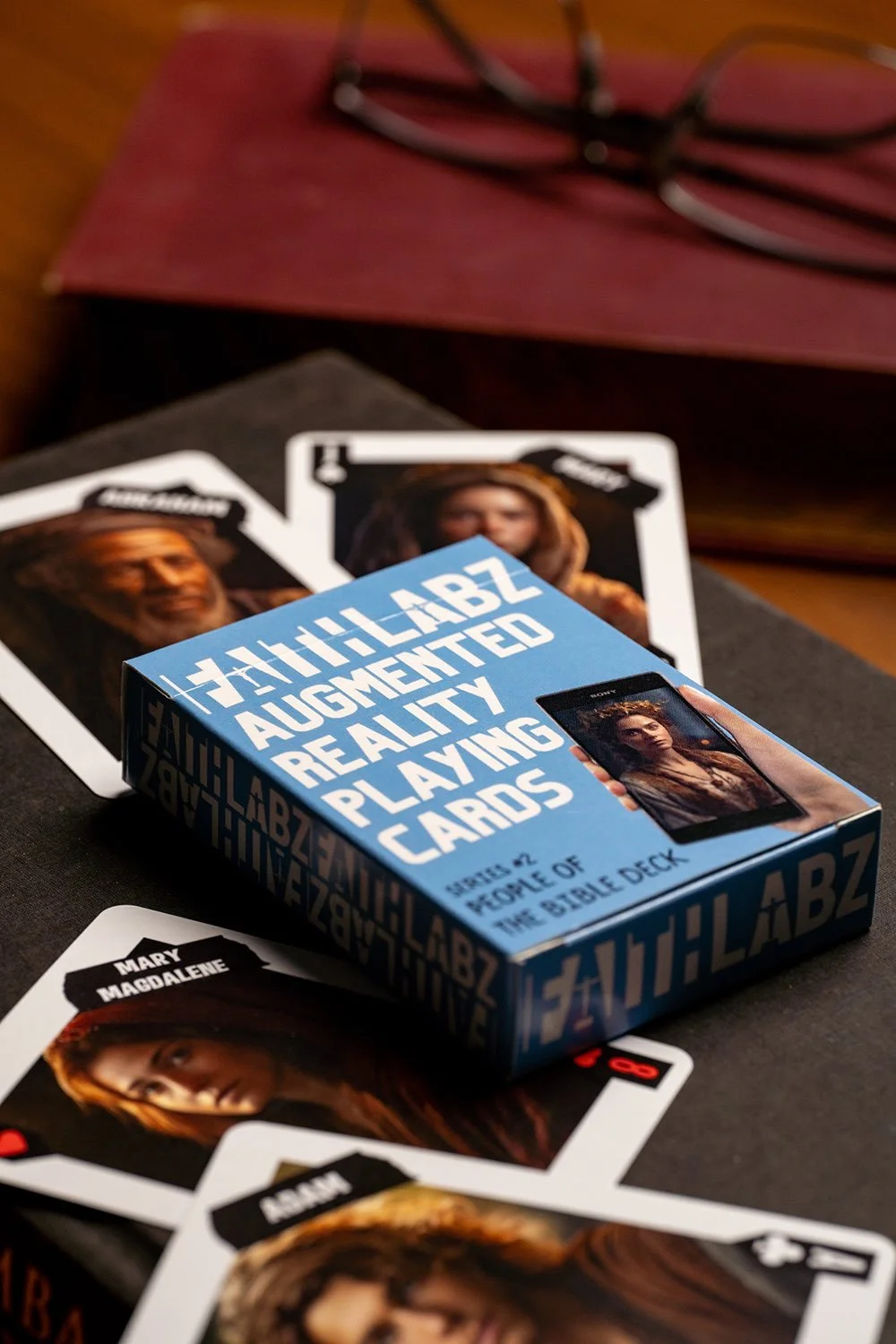 FaithLabz AR Bible cards spread on a table