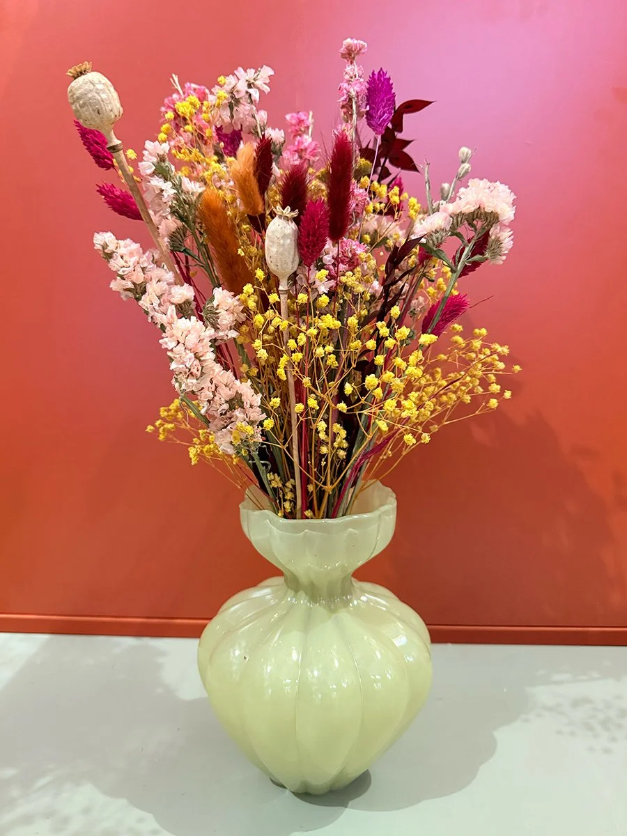 Grand bouquet de fleurs séchées jaune et rose