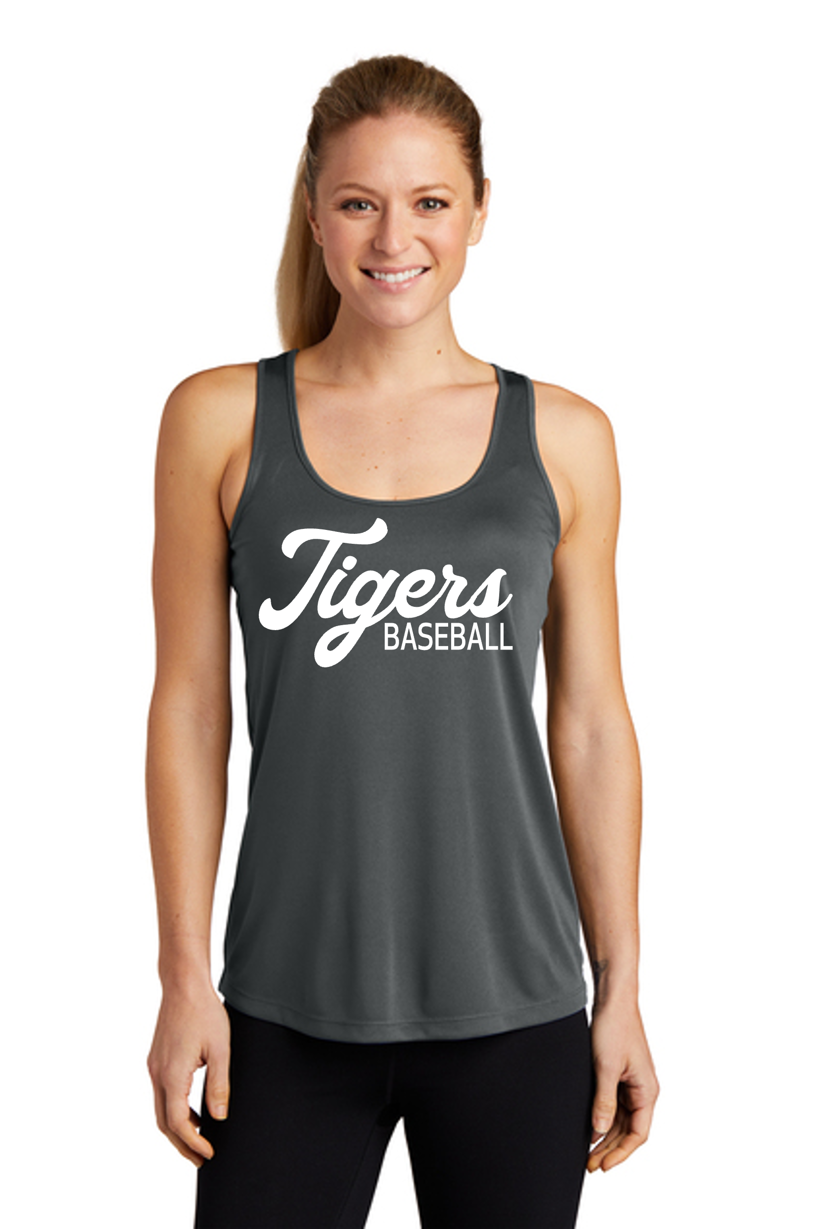 ladies charcoal tank white script.png