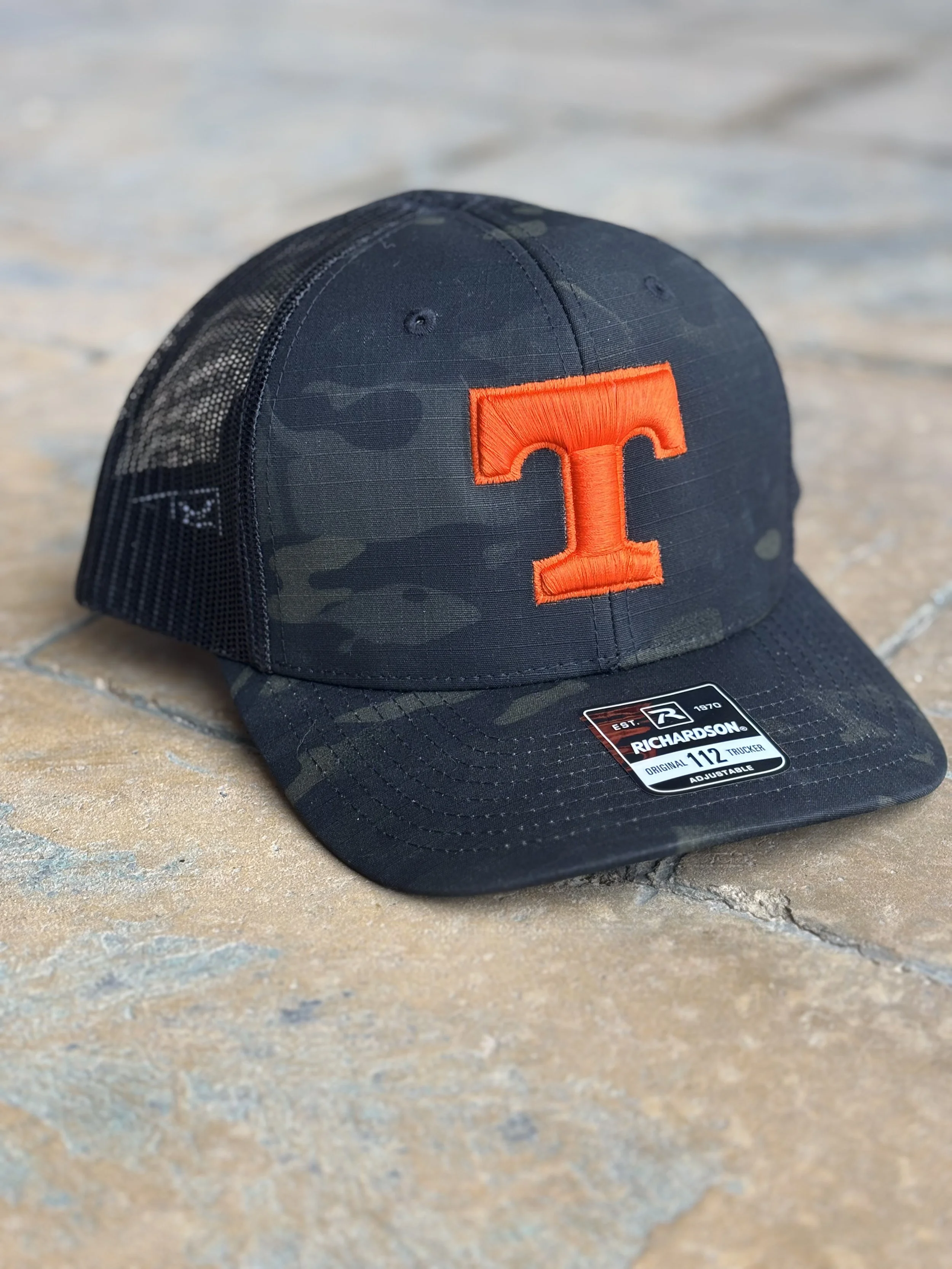 $22 - Richardson 112 Trucker Hat - Black Camo with Orange Tigers T
