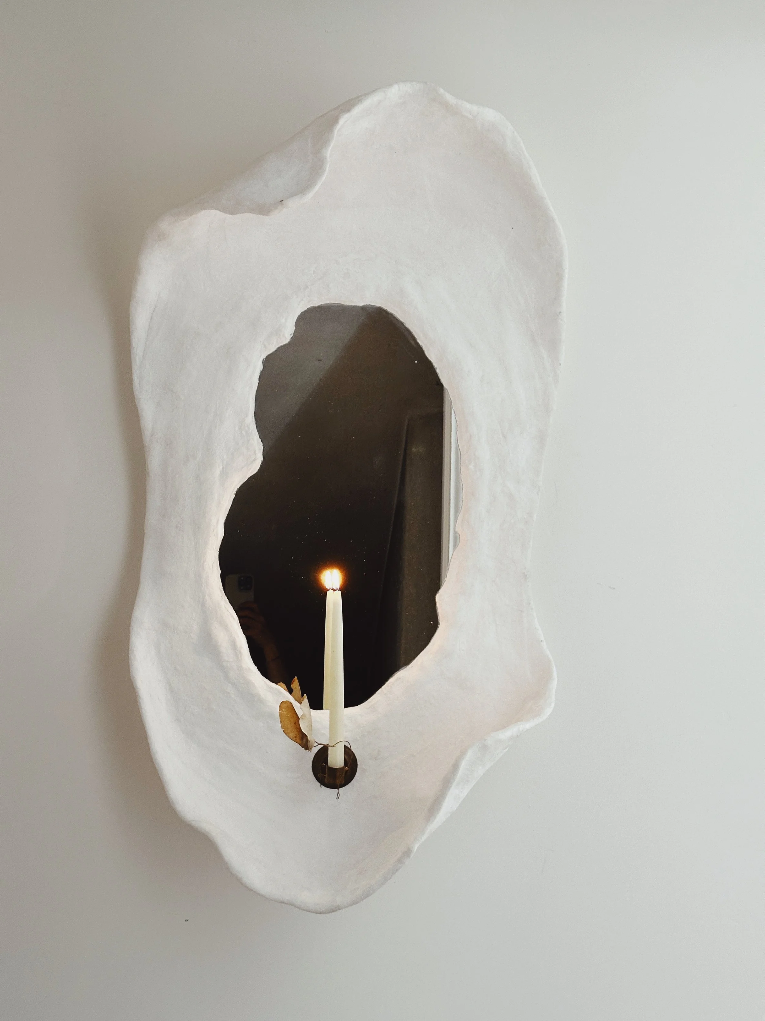 Organic, Moroccan plaster wall mirror by artists Krislyn Komarov and James Benn, O.M. Studio, Los Angeles