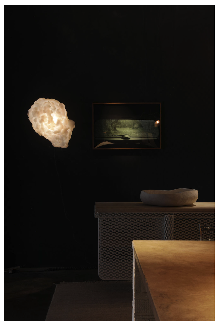 Fiberglass cloud lighting for interior design hand made at O.M. Studio  Los Angeles. At Stahl and Band Gallery, Venice Beach.