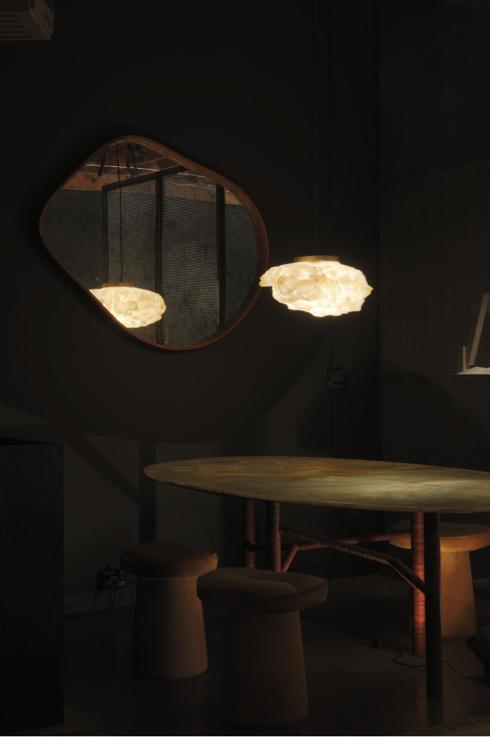 Fiberglass cloud lighting for interior design hand made at O.M. Studio  Los Angeles. At Stahl and Band Gallery, Venice Beach.