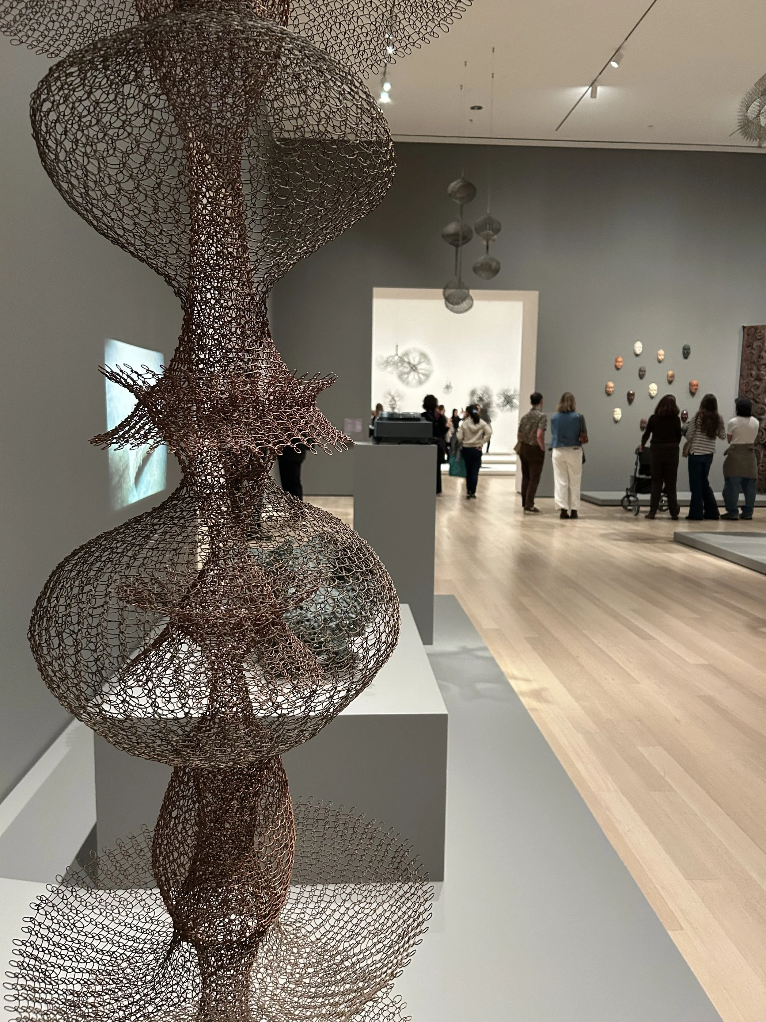  Untitled (S.573, Hanging Five-Lobed, Multi-Layered Form with One Hyperbolic Form Interlocking with Two Half Hyperbolic Forms, Two Concave Forms at the Bottom, and One Convex Open Form at the Second Lobe) 1954   Enameled copper and iron wire   Privat