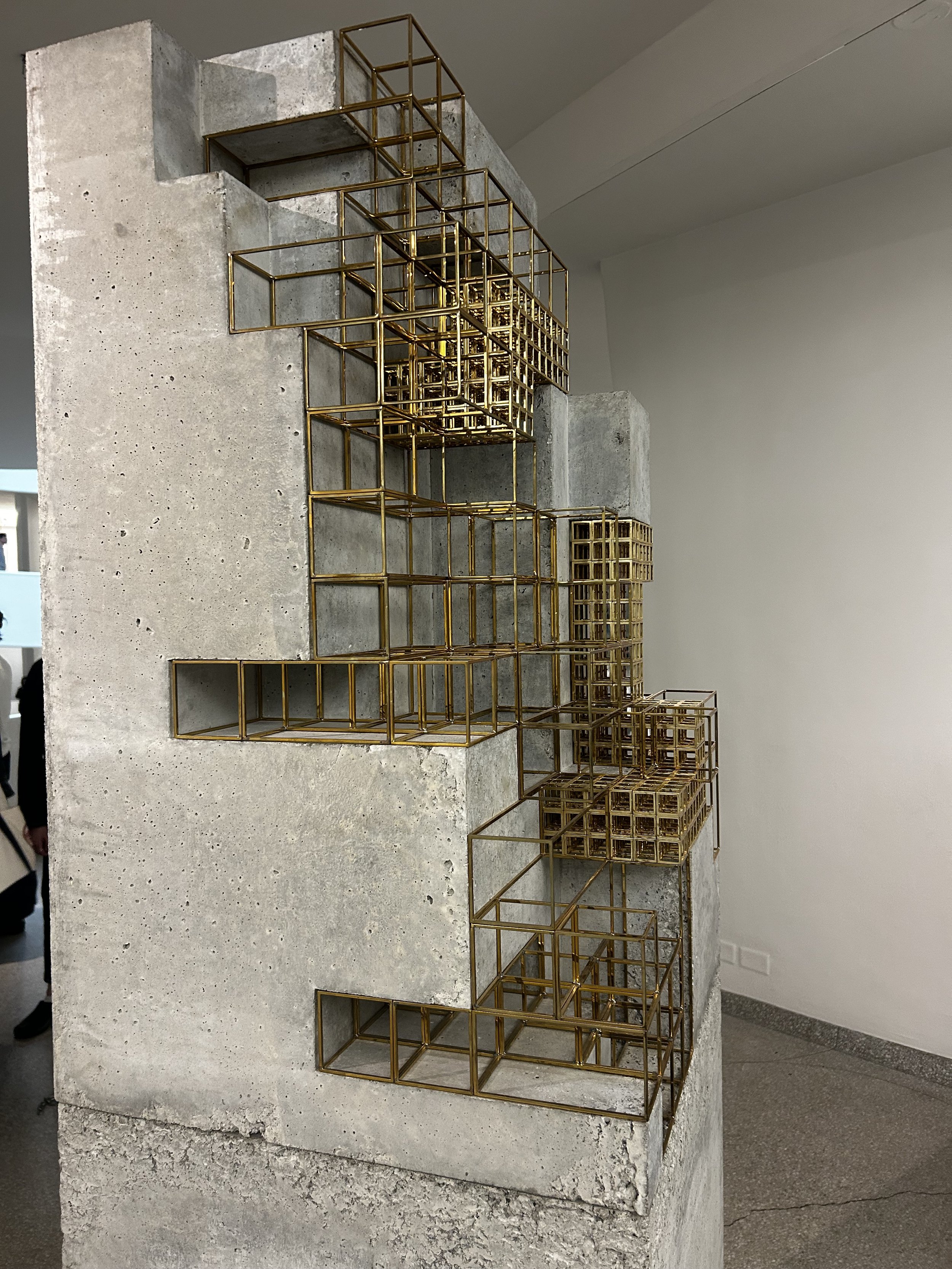  Peel's foe, not a set animal,   laminates a tone of sleep  2013  Brass and concrete  Maurice and Paul Marcíano Art Foundation 