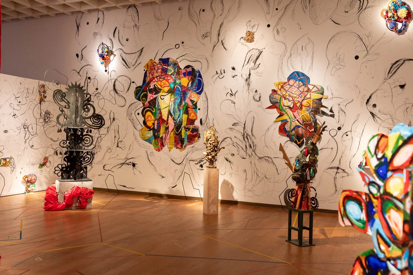  Charo Oquet  (b. Santo Domingo, Dominican Republic, 1952)  I Am Here: Fragments, Trances, and Improvised Architectures  2026  Site Specific Installation  Courtesy of the Artist  Photography by Laura Serdiuk, Women in the Arts, Inc. 