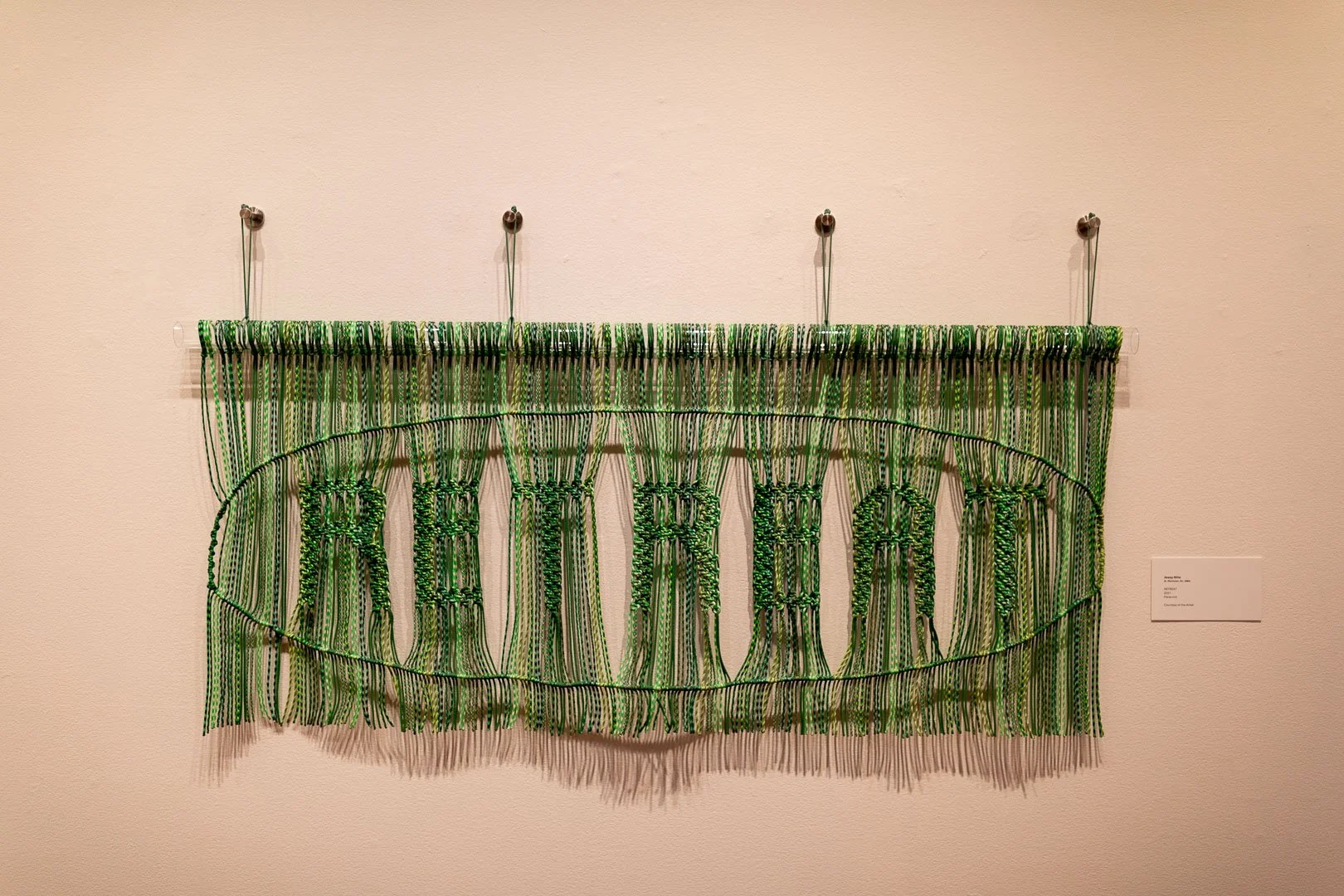  Jessy Nite  (b. Montclair, NJ, 1985)  RETREAT  2021  Paracord  72 x 35 inches  Courtesy of the Artist  Photography by Laura Serdiuk, Women in the Arts, Inc. 