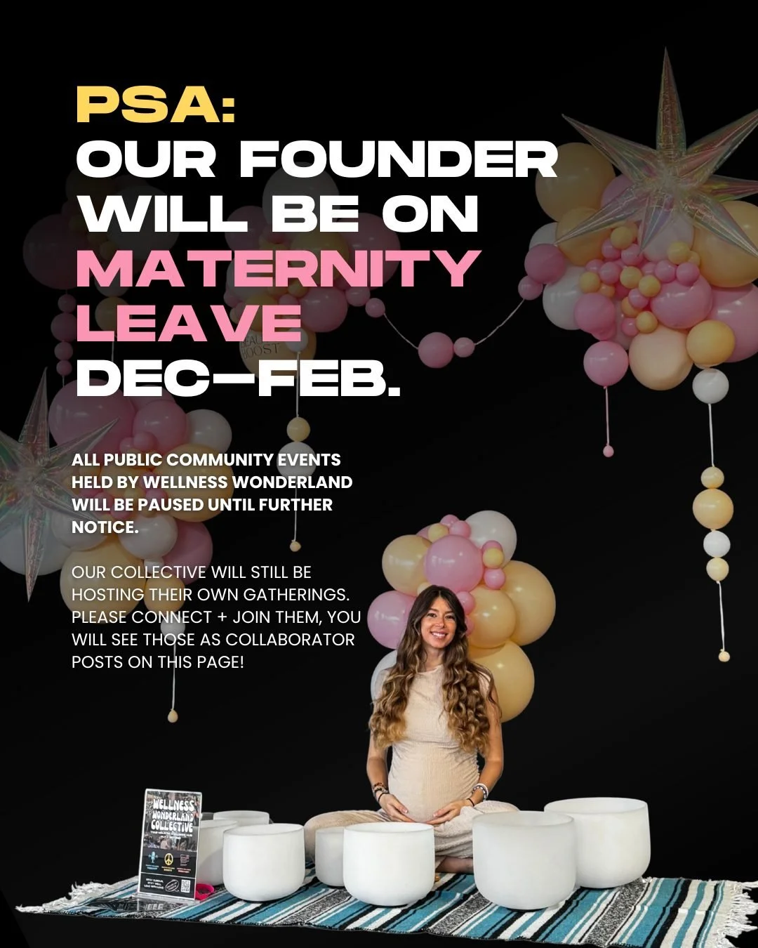 PSA!! 

Wellness Wonderland has always been rooted in presence, intention, and consistent evolution since it was established in 2023. Our founder is entering a deeply sacred pause as she steps into this new chapter of motherhood and enters maternity 