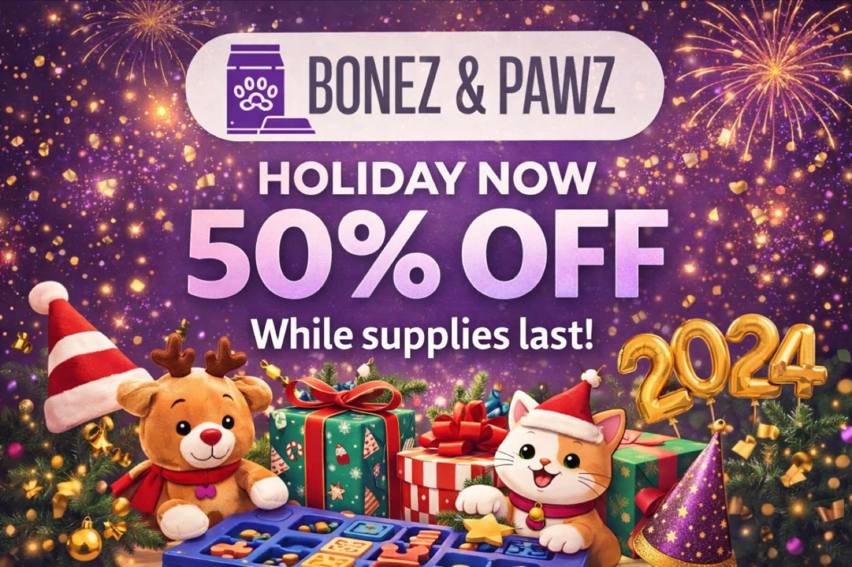 ✨All holiday is now 50% off while supplies last!✨
Come get your furry friends a toy at a great price!