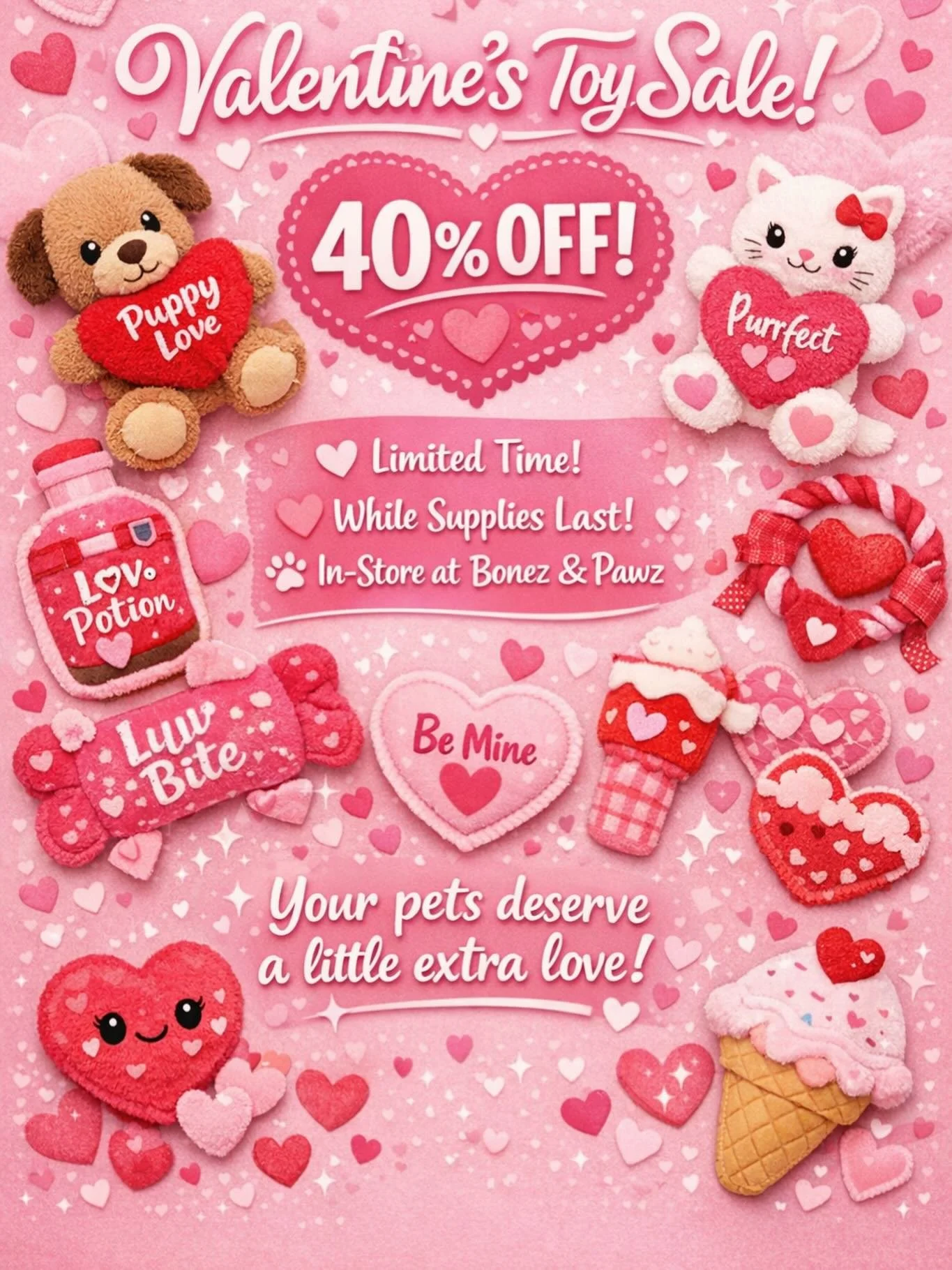 Roses are red 🌹
Violets are blue 💕
Valentine&rsquo;s toys are 40% OFF
So grab one (or two 😉)

Limited time only!! 💘🐾