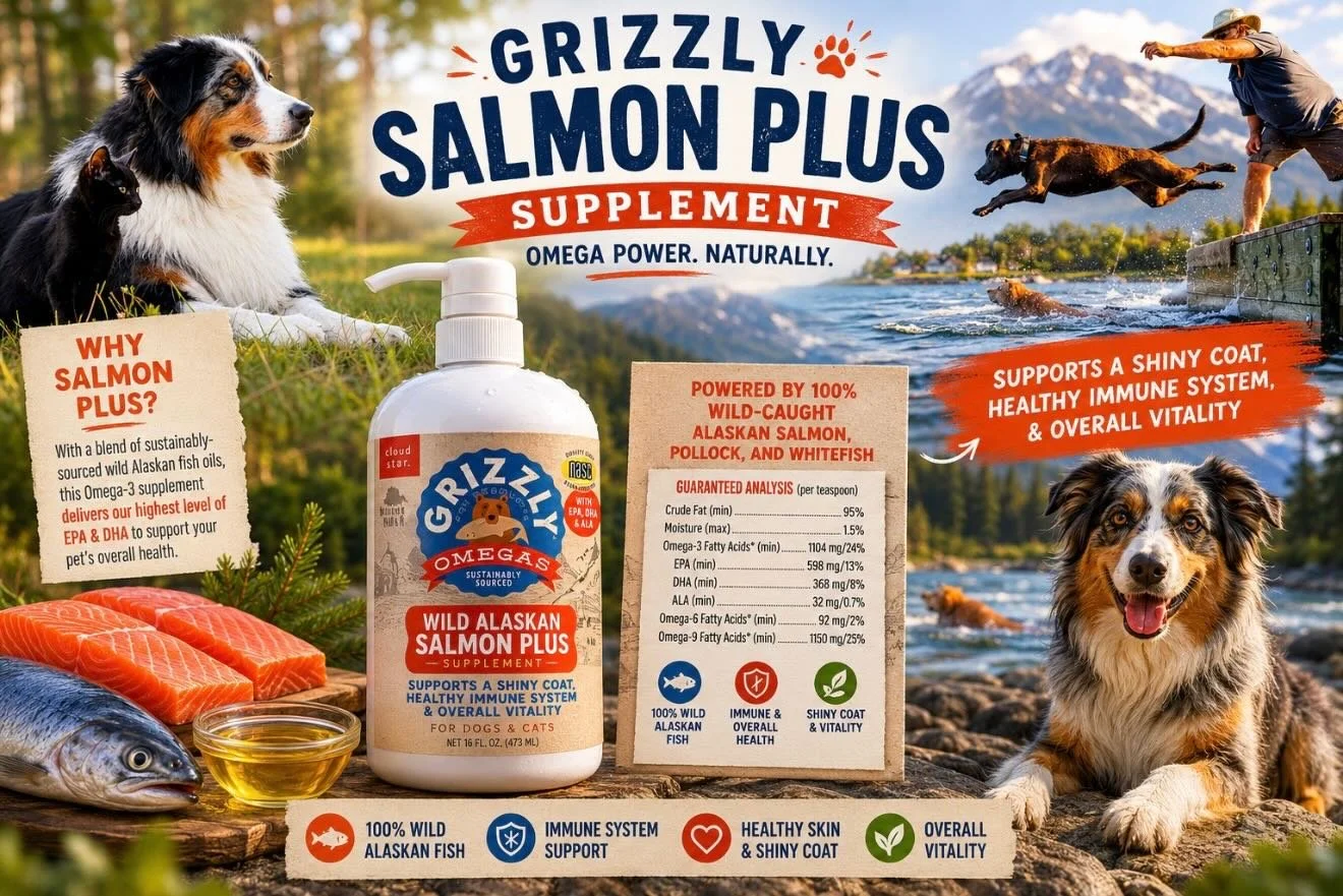 Is your pet getting enough Omega-3s? 🐟
Grizzly Salmon Plus delivers the highest levels of EPA &amp; DHA to help support:
✔️ Healthy skin &amp; coat
✔️ Immune health
✔️ Brain &amp; heart function
✔️ Overall wellness
One pump closer to a healthier, ha