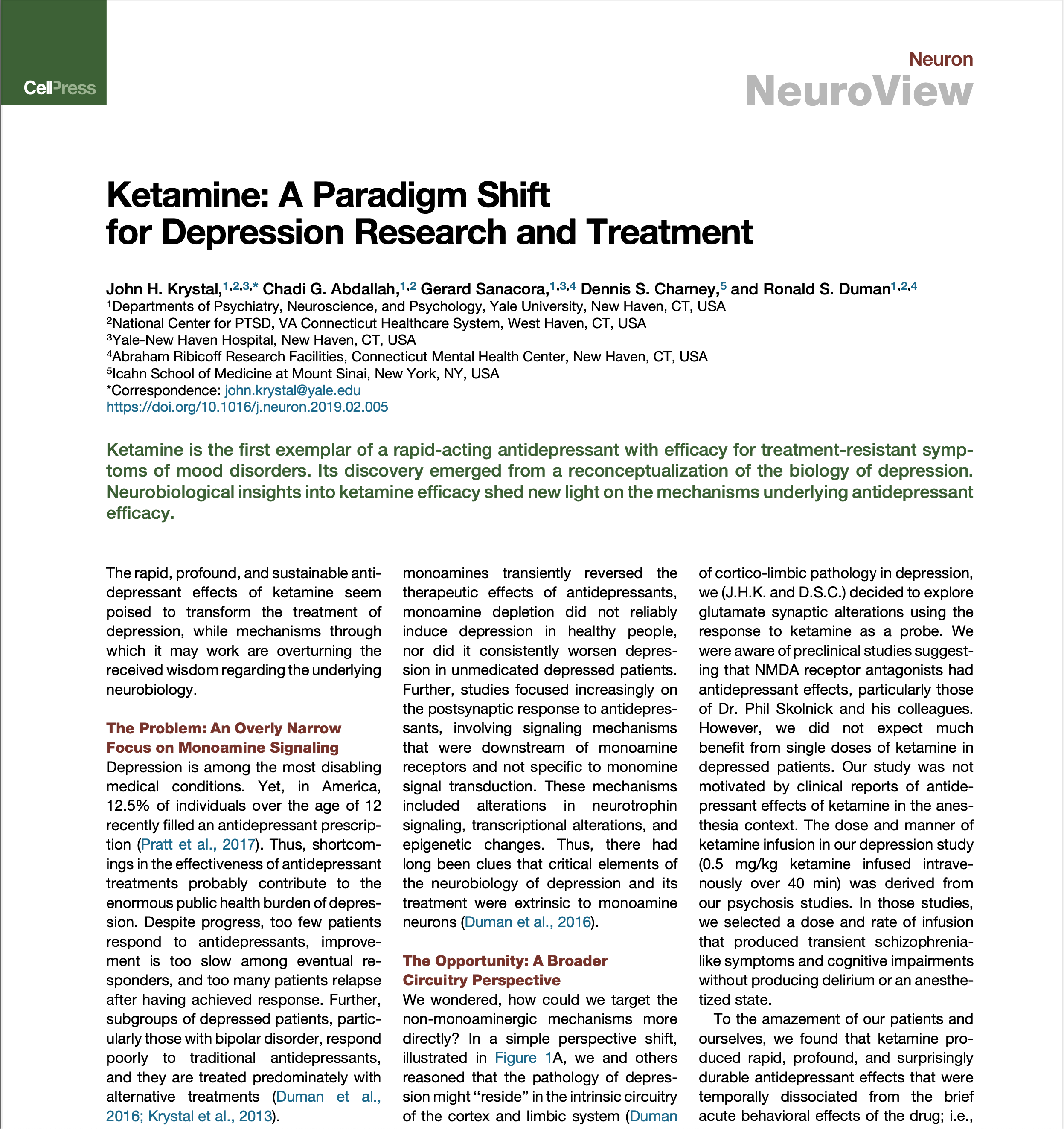 50%– 75% of patients demonstrating clinical response from a single dose, with higher rates of response and remission with repeated administrations (Wilkinson et al., 2017). Lastly, ketamine reduced all symptoms of depression.