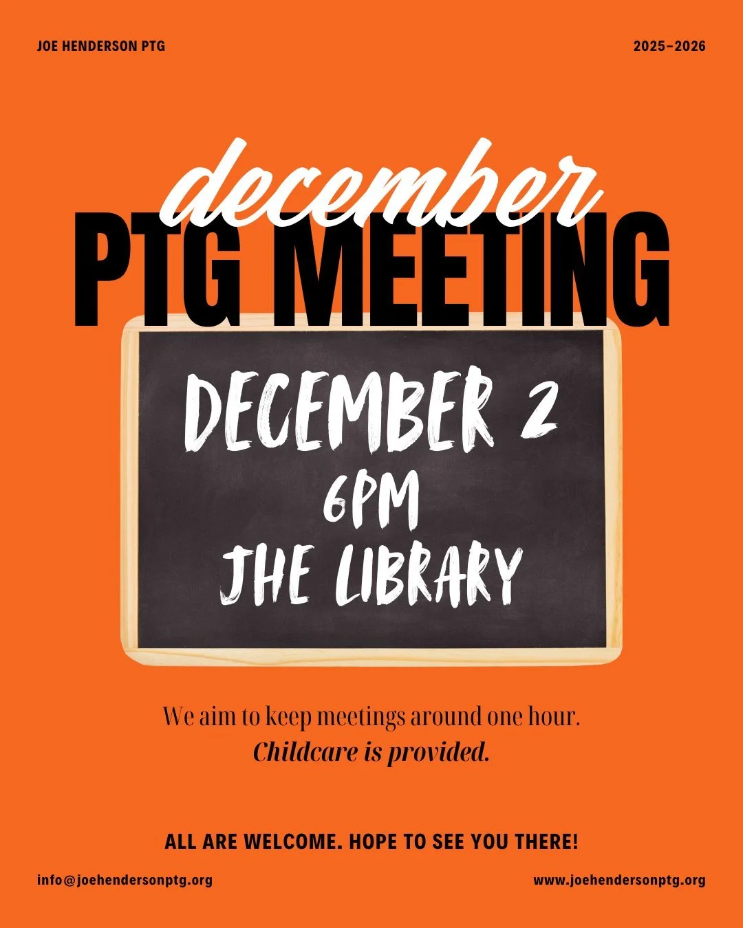 We know it's a busy month, but our December PTG meeting takes place tonight! 6pm in the library, childcare is provided. Hope to see you there!