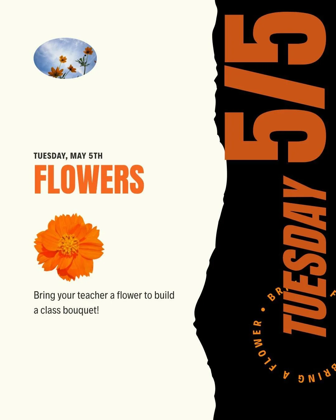 🌟 Teacher &amp; Staff Appreciation Week is here! 🌟

Tuesday Reminder 🌼
Let's build something beautiful together! Bring a flower for your teacher to help create a class bouquet.