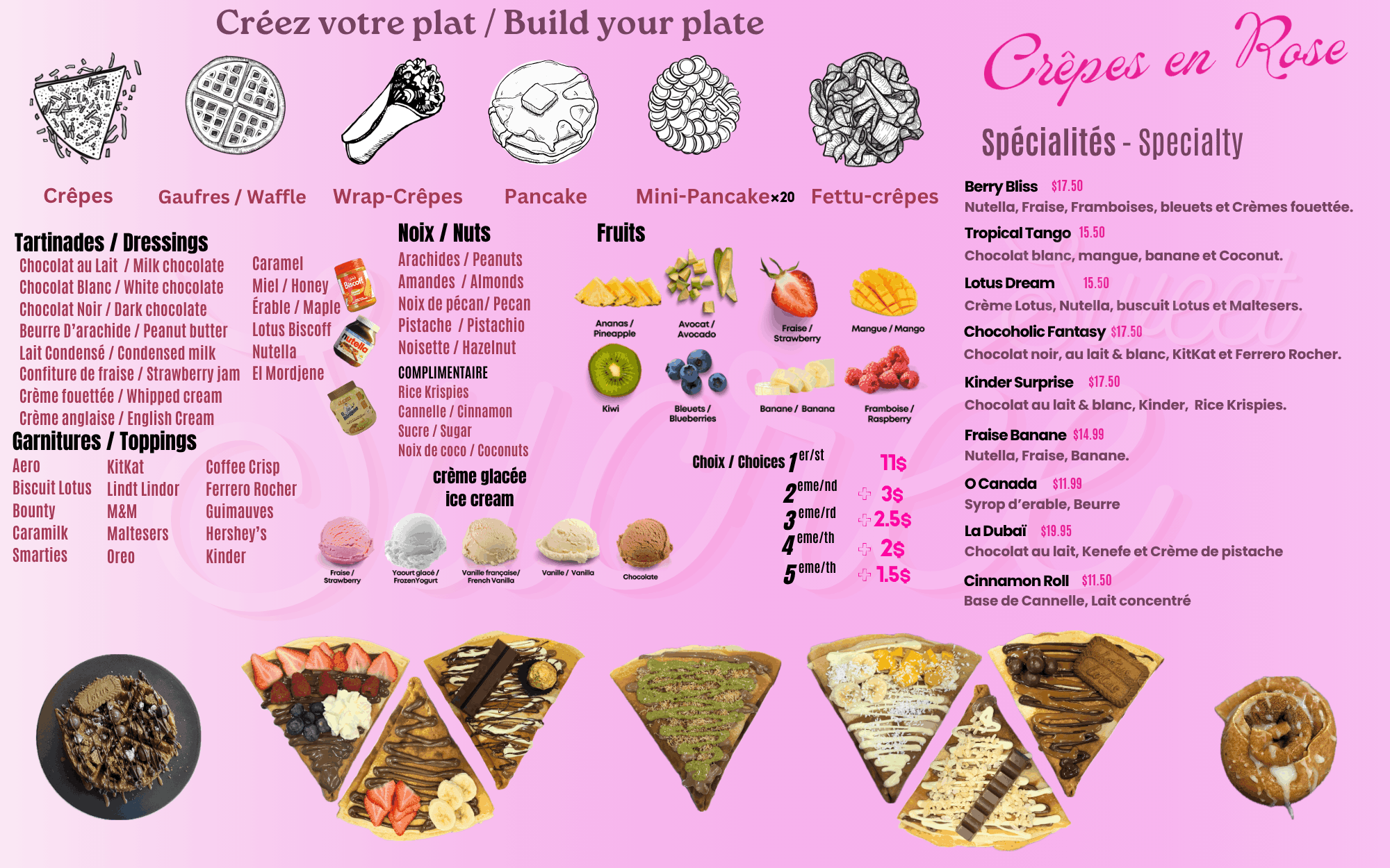 The best sweet crepes in Montreal, sweet menu with build your own crepes