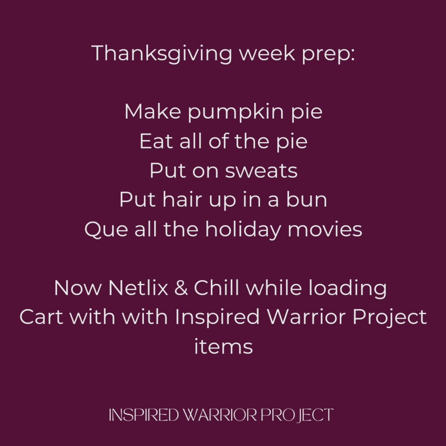 Shop our sitewide sale first + get your gift-giving done before you sit down for Thanksgiving dinner 👀👇🏼

01 Make pumpkin pie ✔️ 
02 Eat all the pie ✔️
03 Put on sweats ✔️
04 Put hair up in a bun ✔️
05 Que all the holiday movies 
06 Netflix &amp; 