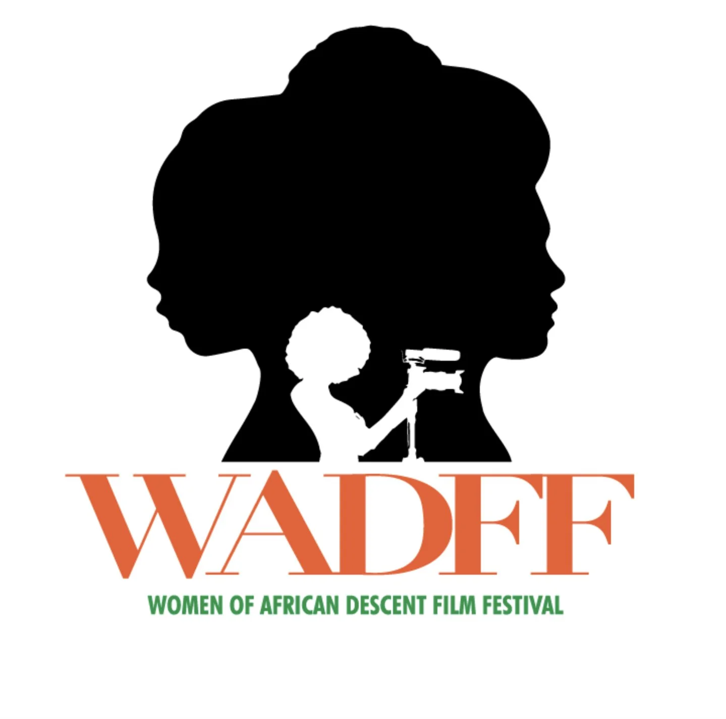 Silhouettes of two women's faces and a child's head, with the words "WADE" and "Women of African Descent Film Festival" below.