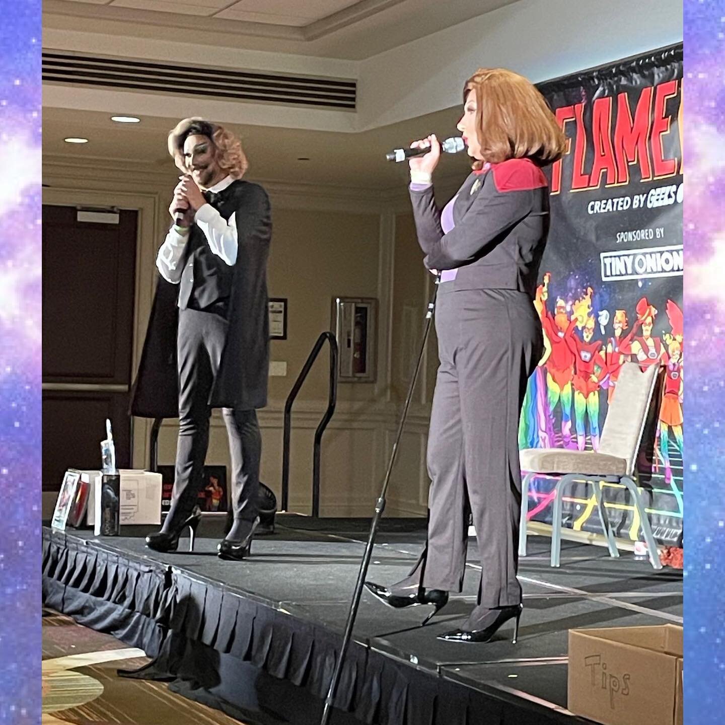 Who do you think had more fun at @flamecon 2023, our Queens on the main stage or our volunteers at our booth? 
Live Proud and Prosper was a success thanks to the amazing audience that showed up for our Trek Drag spectacular and everyone who visited u