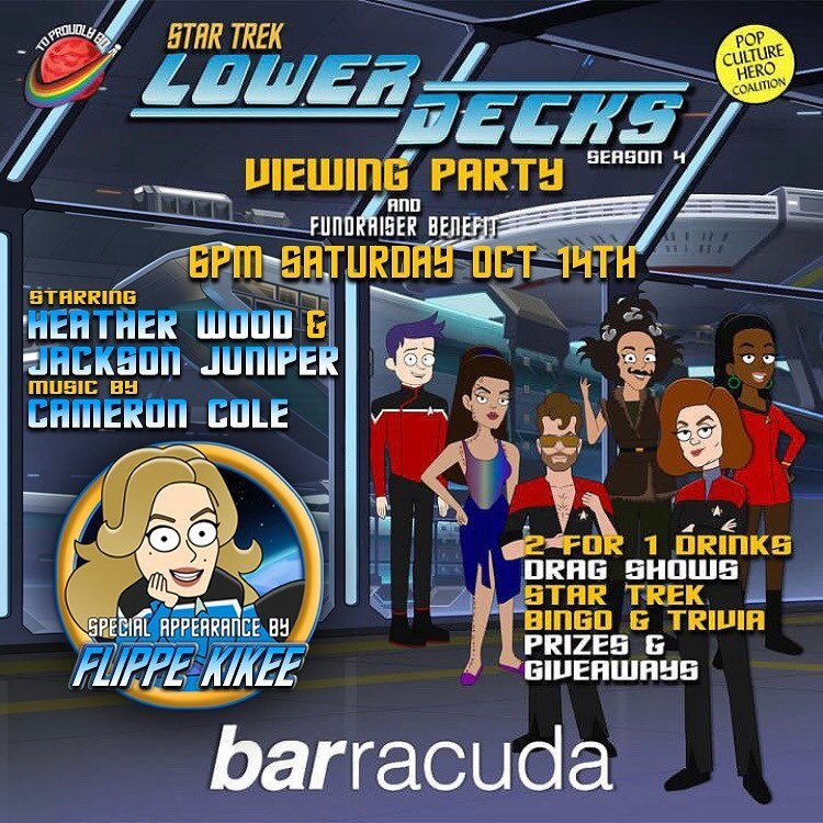 Join @theheatherwood and @toproudlygo for an extra special #StarTrekLowerDecks event 6pm Saturday at @barracudaloungenyc. @flippekikee is back with @jacksonjuniper and DJ @cameroncolenyc! Trek out with #StarTrek bingo and trivia, a surprise celebrity