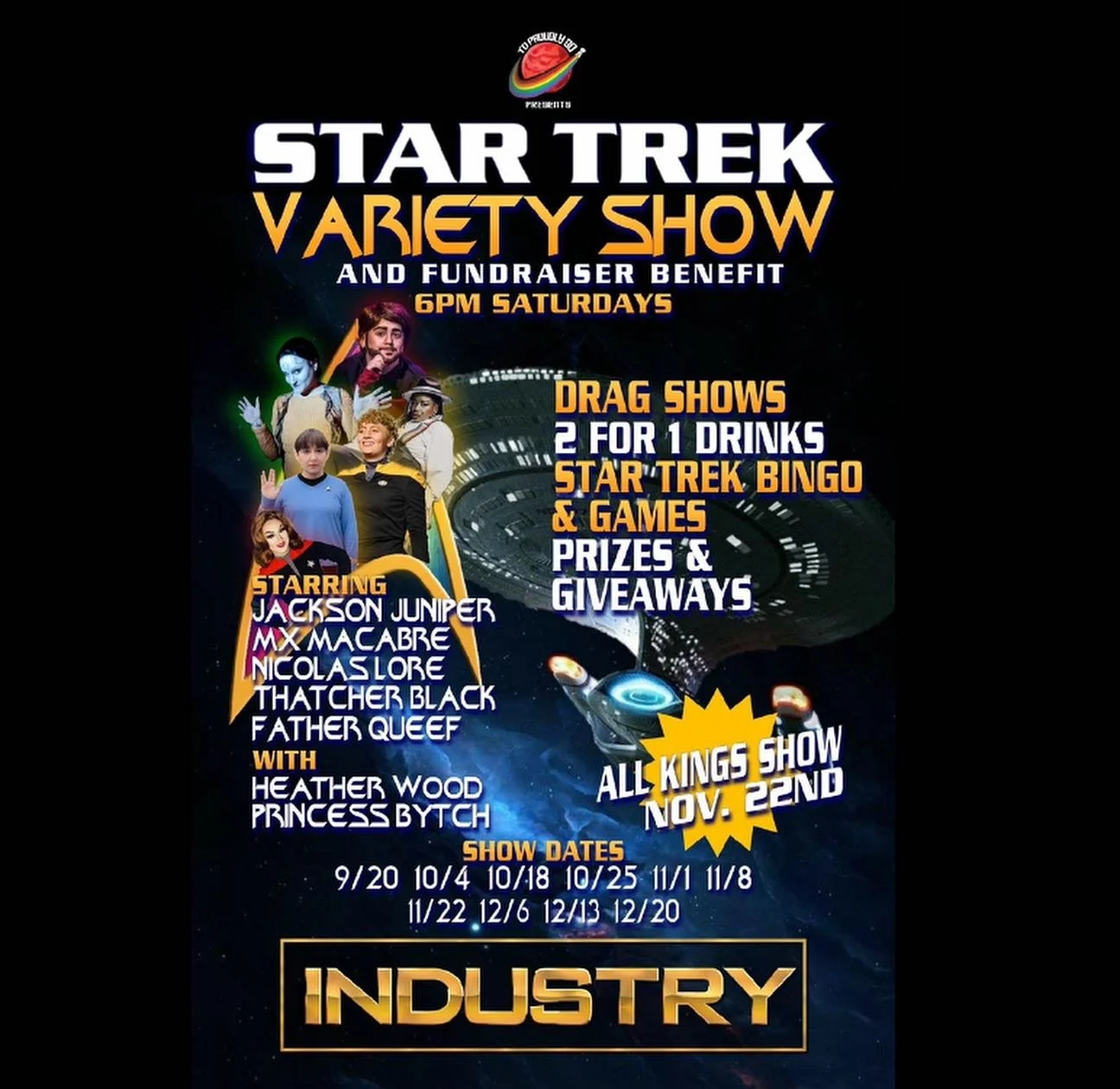 IT&rsquo;S TONIGHT Y&rsquo;ALL!! 6 PM AT @industrybarnyc !!

We can&rsquo;t wait to put on our All Kings Show!! Featuring our special guests Father Queef and Mx Macabre and familiar faces Jackson Juniper, Thatcher Black, and Nicolas Lore, these kings