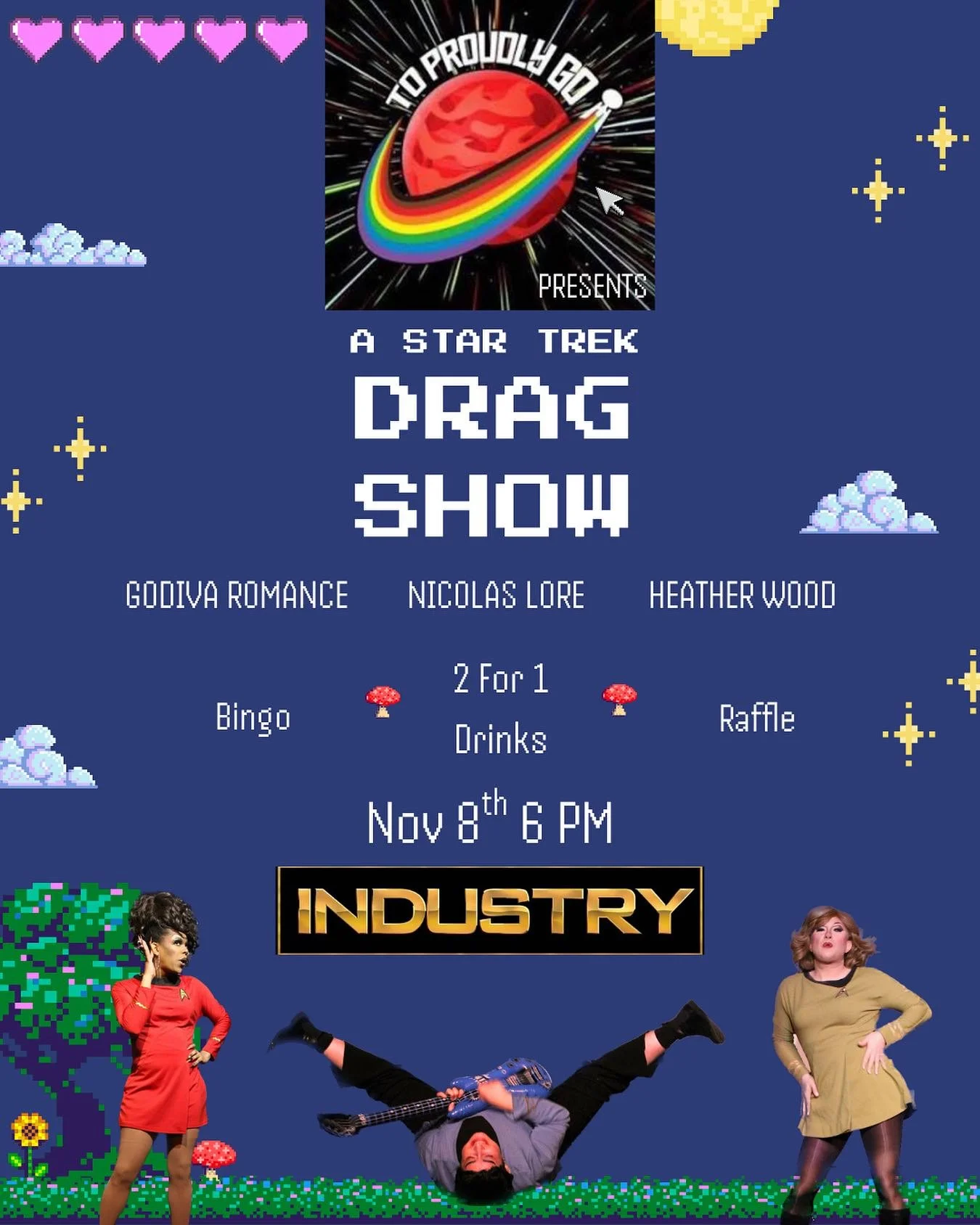 They&rsquo;re baaaack! Join us this Saturday at @industrybarnyc for a Star Trek drag show starring @theheatherwood , @romancinggodiva , and @nicolaslorenj with @princessndapopperz on deck!! Beam up for some 2 for 1 drinks, bingo/dabo, raffles, and pr