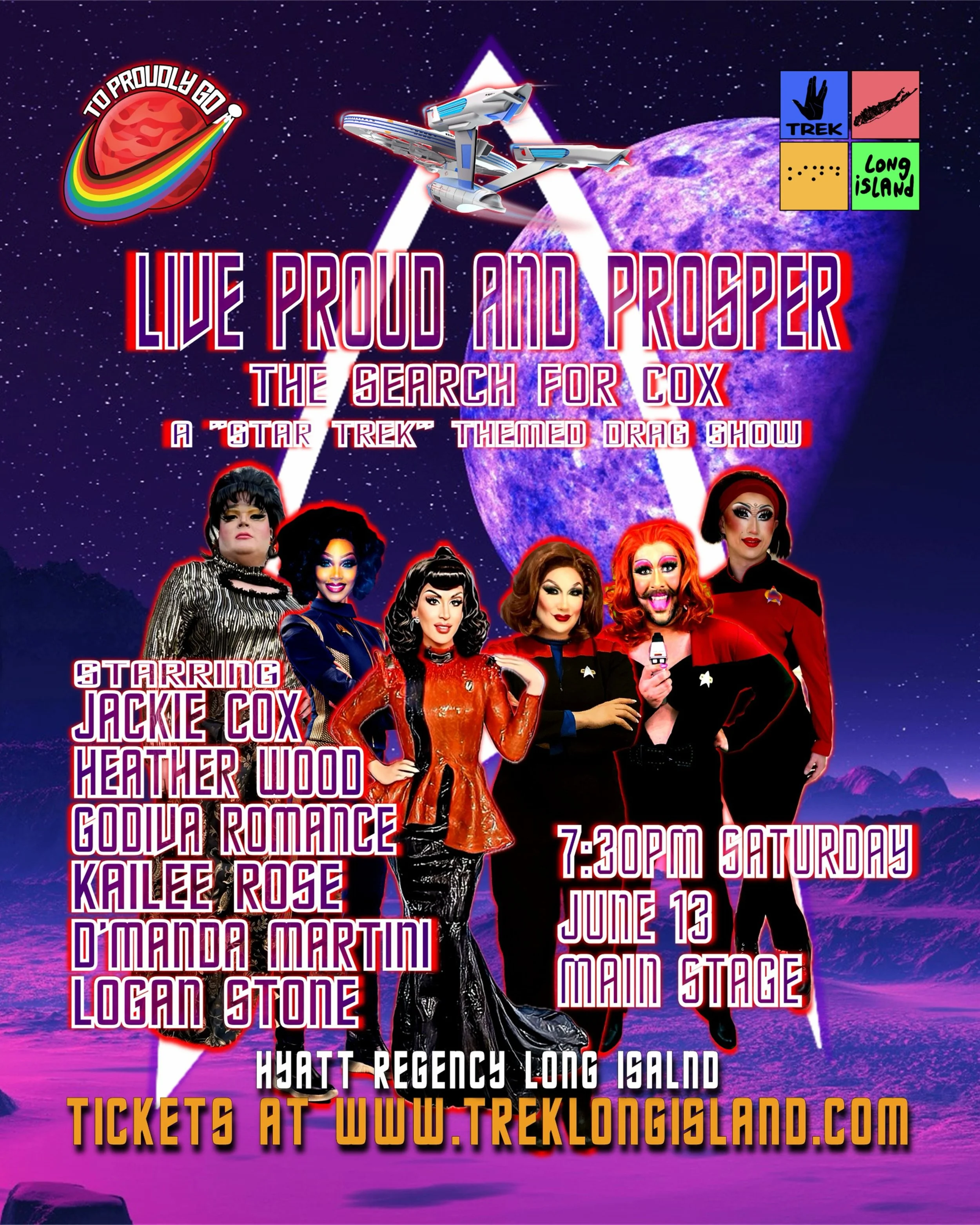 Beam in with @jackiecoxnyc! @toproudlygo presents #LiveProudandProsper: The Search for Cox, a #StarTrek #dragshow experience at @treklongisland, starring Jackie Cox (Guest star from Star Trek #StarfleetAcademy season 1 and #RuPaulsDragRace season 12 