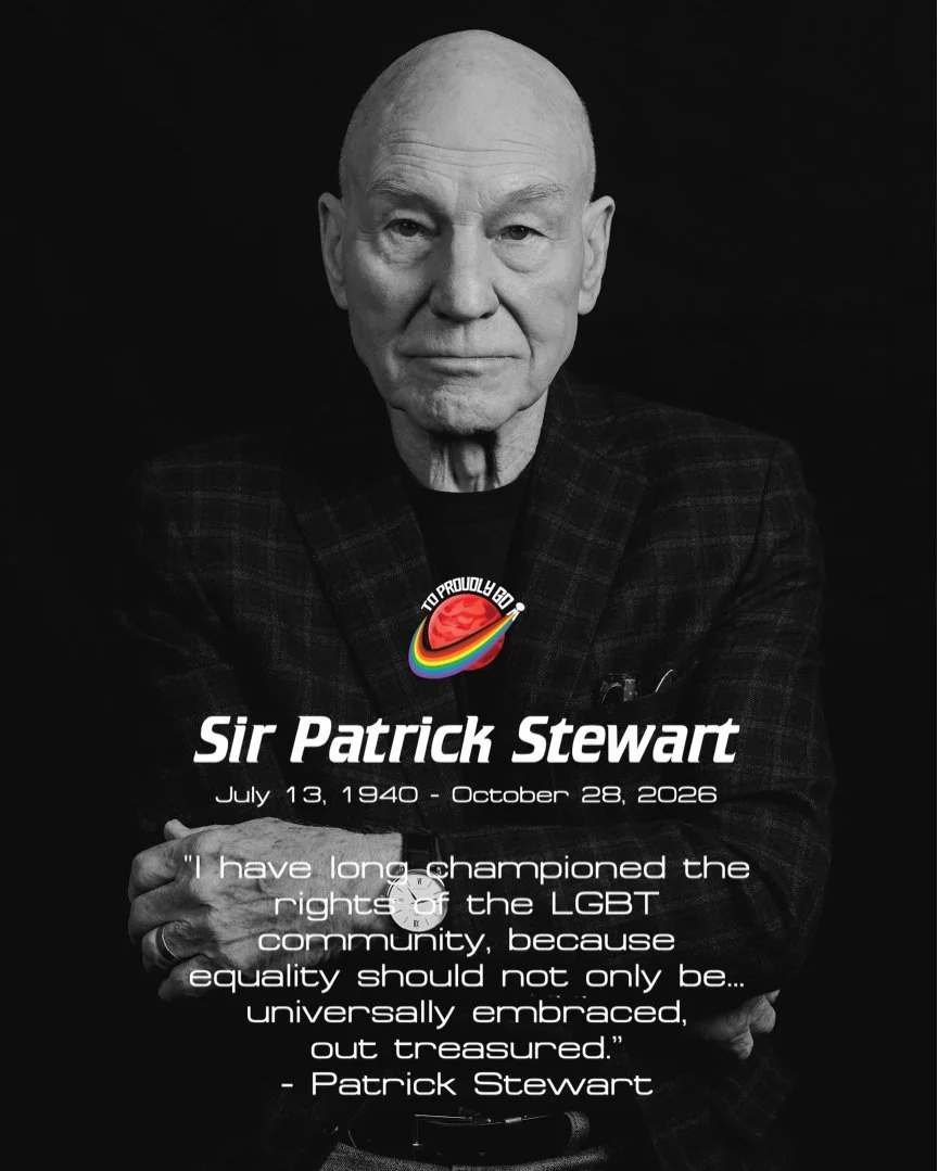 Remembering Sir Patrick Stewart (1940&ndash;2026)

Today, we mourn the passing of Sir Patrick Stewart, an extraordinary actor, humanitarian, and LGBTQIA+ ally whose work inspired generations to imagine a future built on compassion, equality, and belo